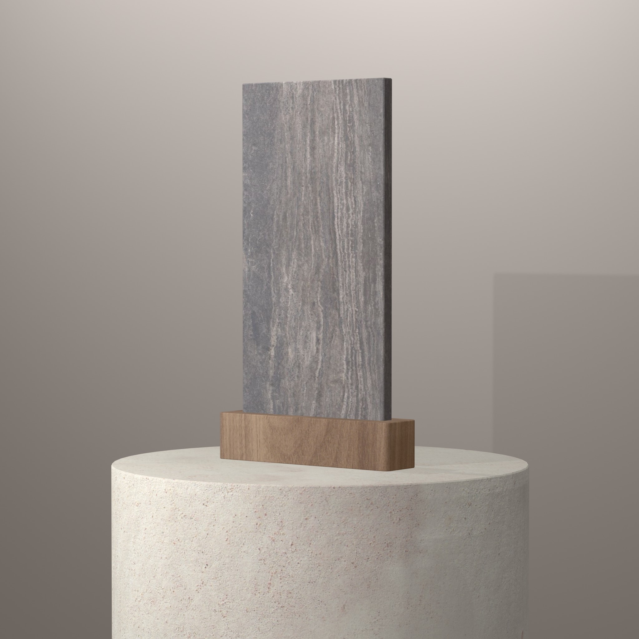 Rendu 3D du coloris Travertino Grey sur piédestal