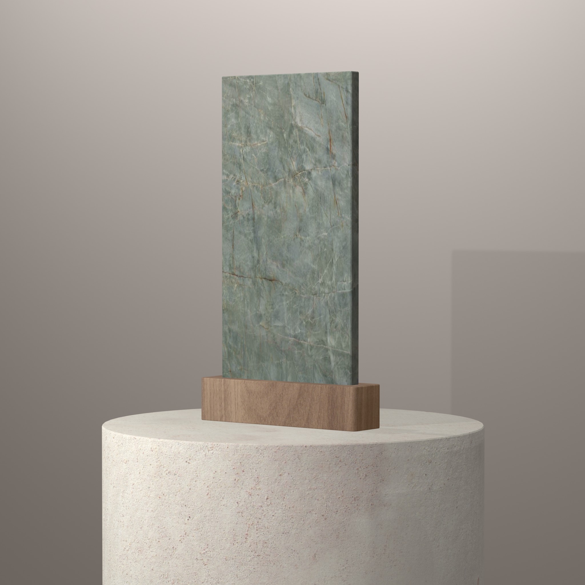 Rendu 3D du coloris Emeraude Green sur piédestal