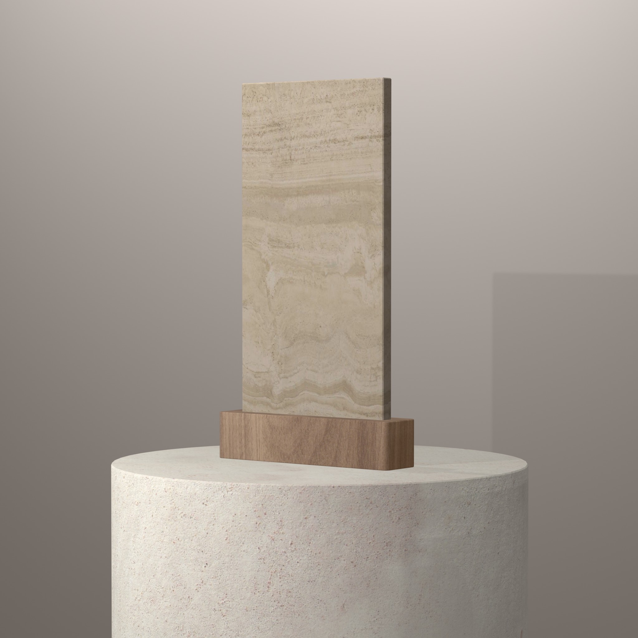 Rendu 3D du coloris Travertin Créma sur piédestal