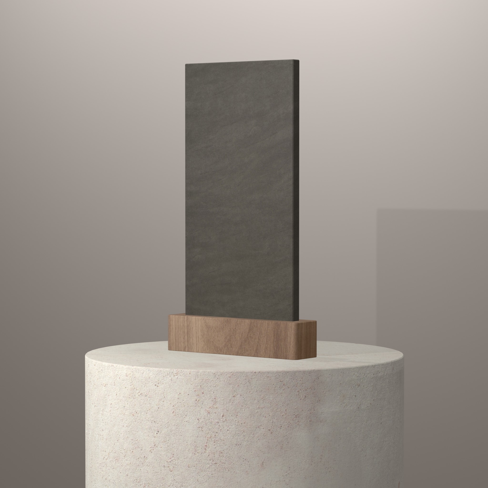 Rendu 3D du coloris Basalt Grey sur piédestal