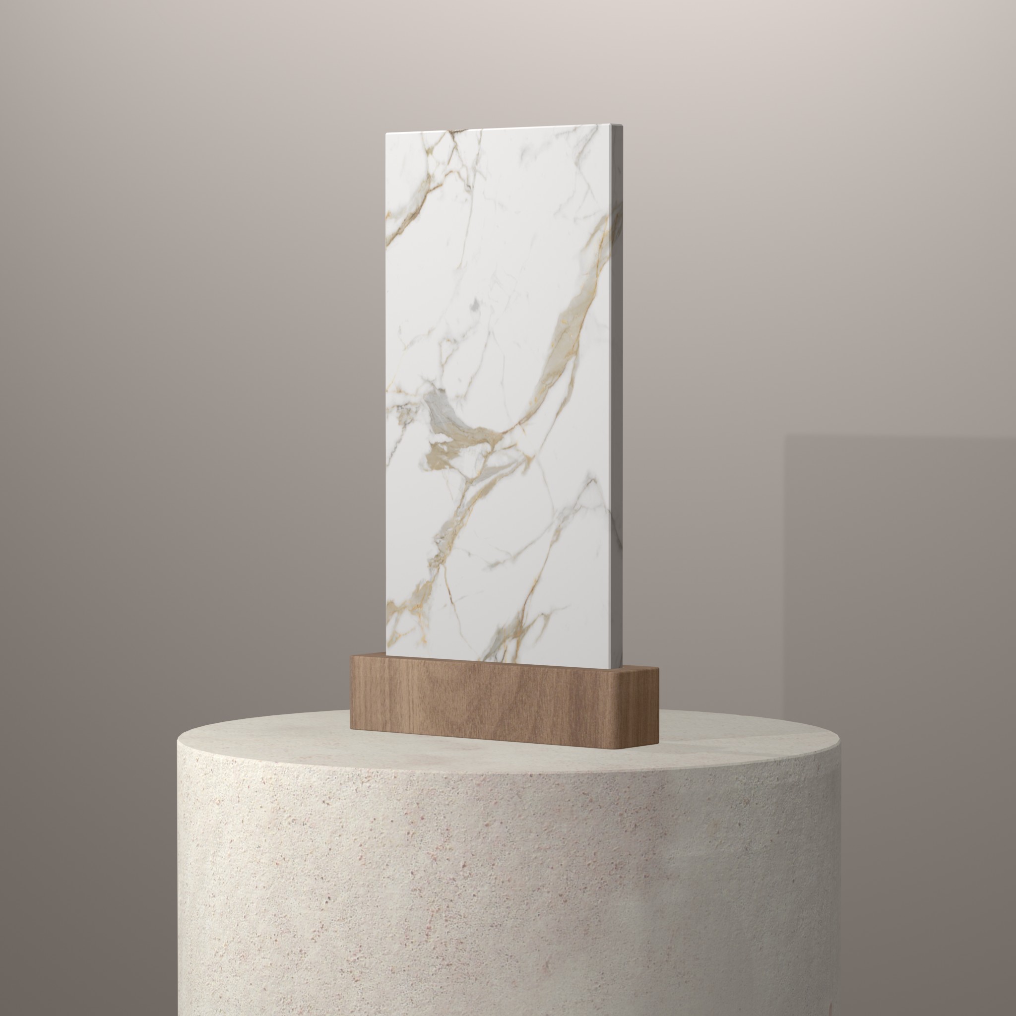 Rendu 3D du coloris Calacatta Roma sur piédestal