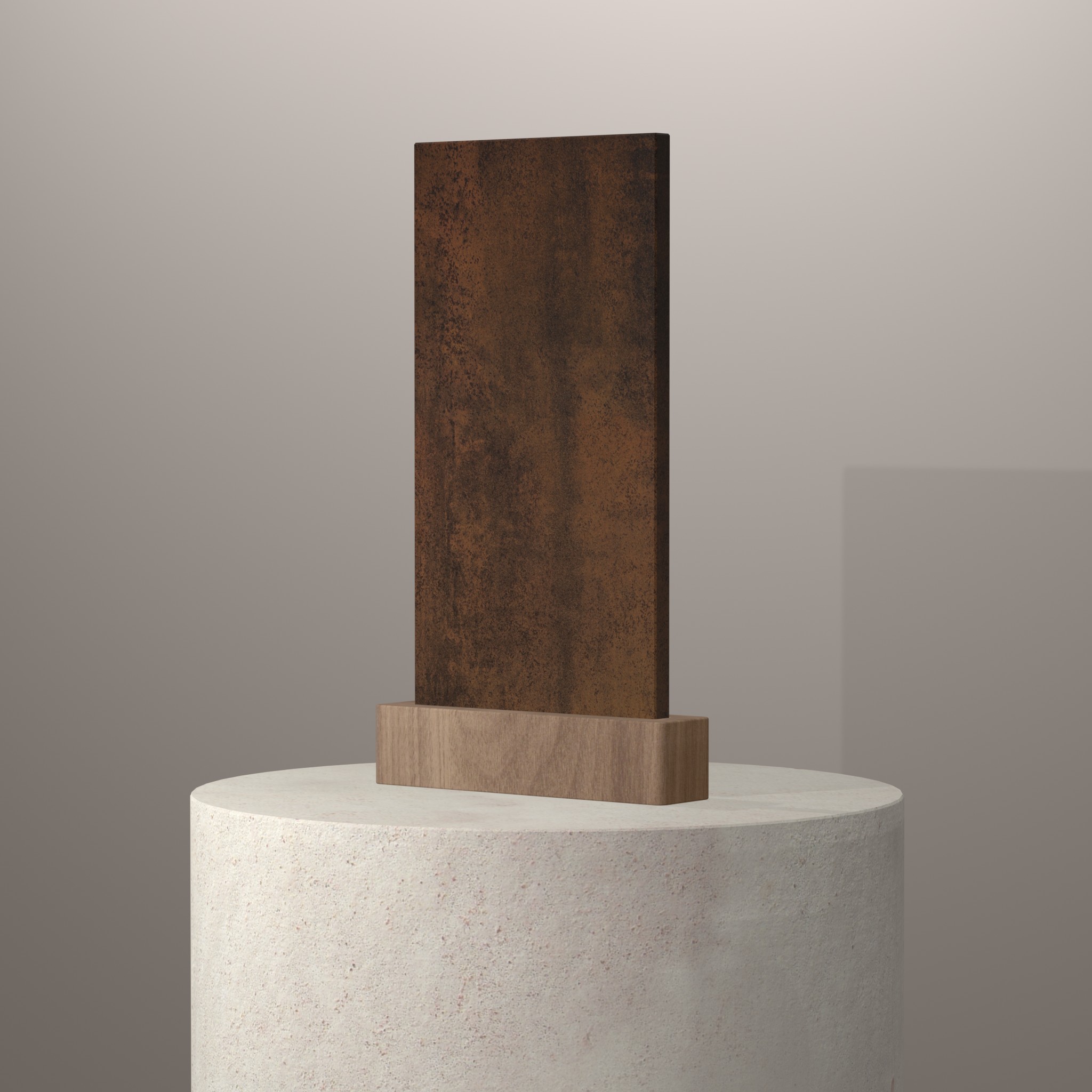 Rendu 3D du coloris Iron Corten sur piédestal