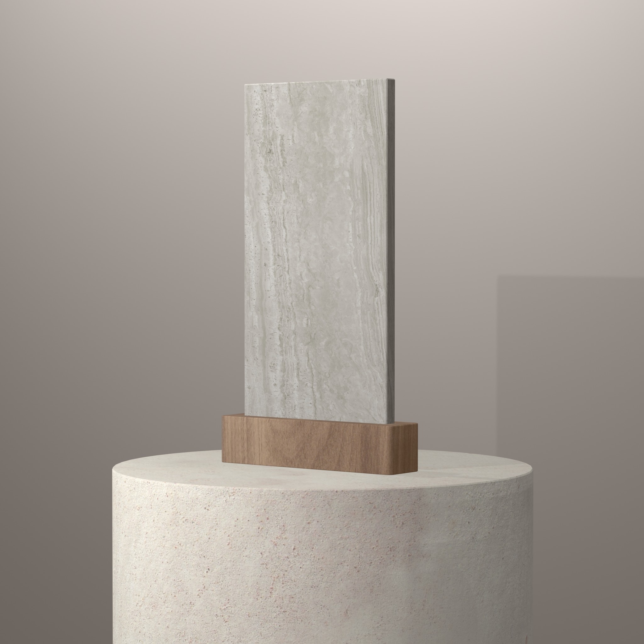 Rendu 3D du coloris Strata Argentum sur piédestal