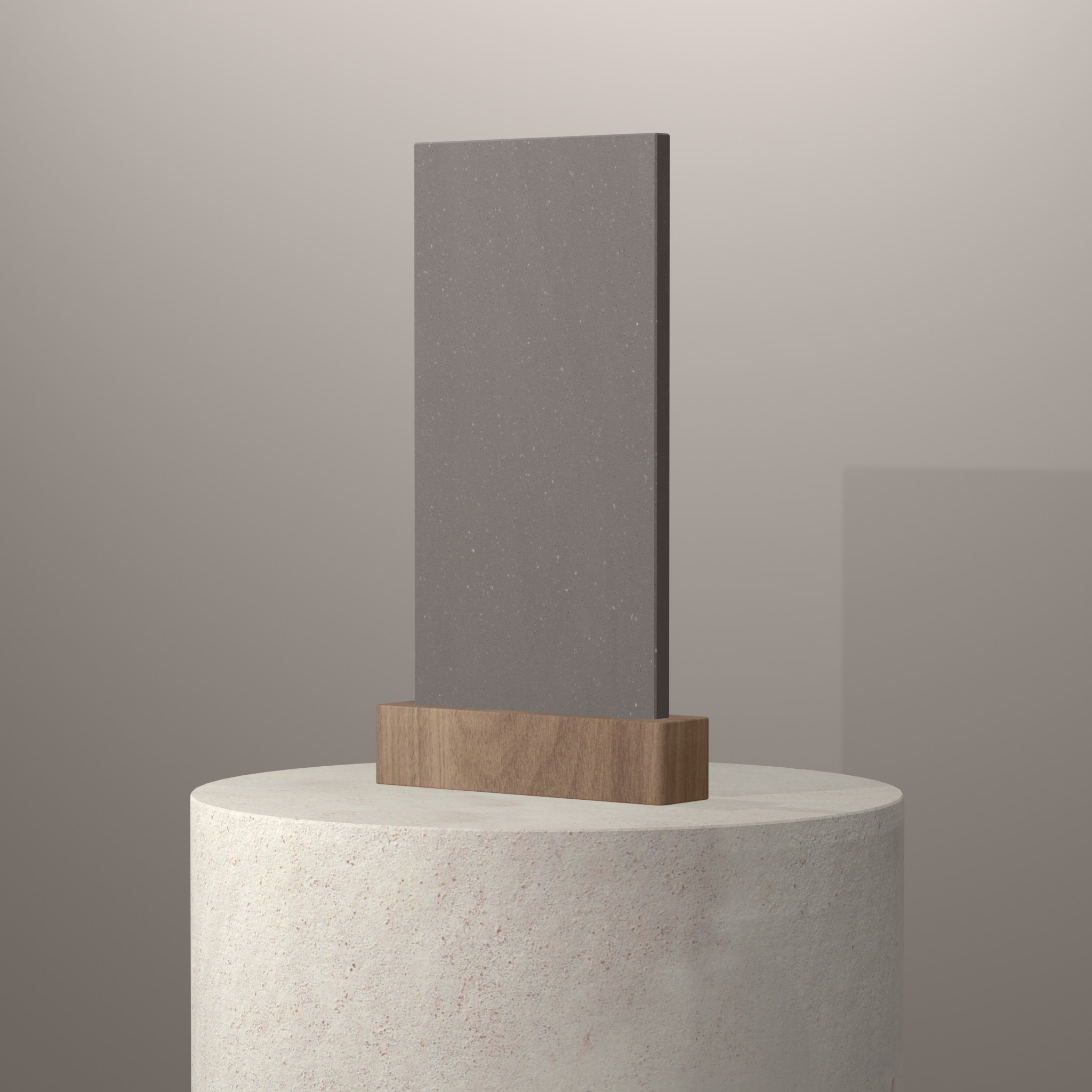 Rendu 3D du coloris Ash Concrete sur piédestal