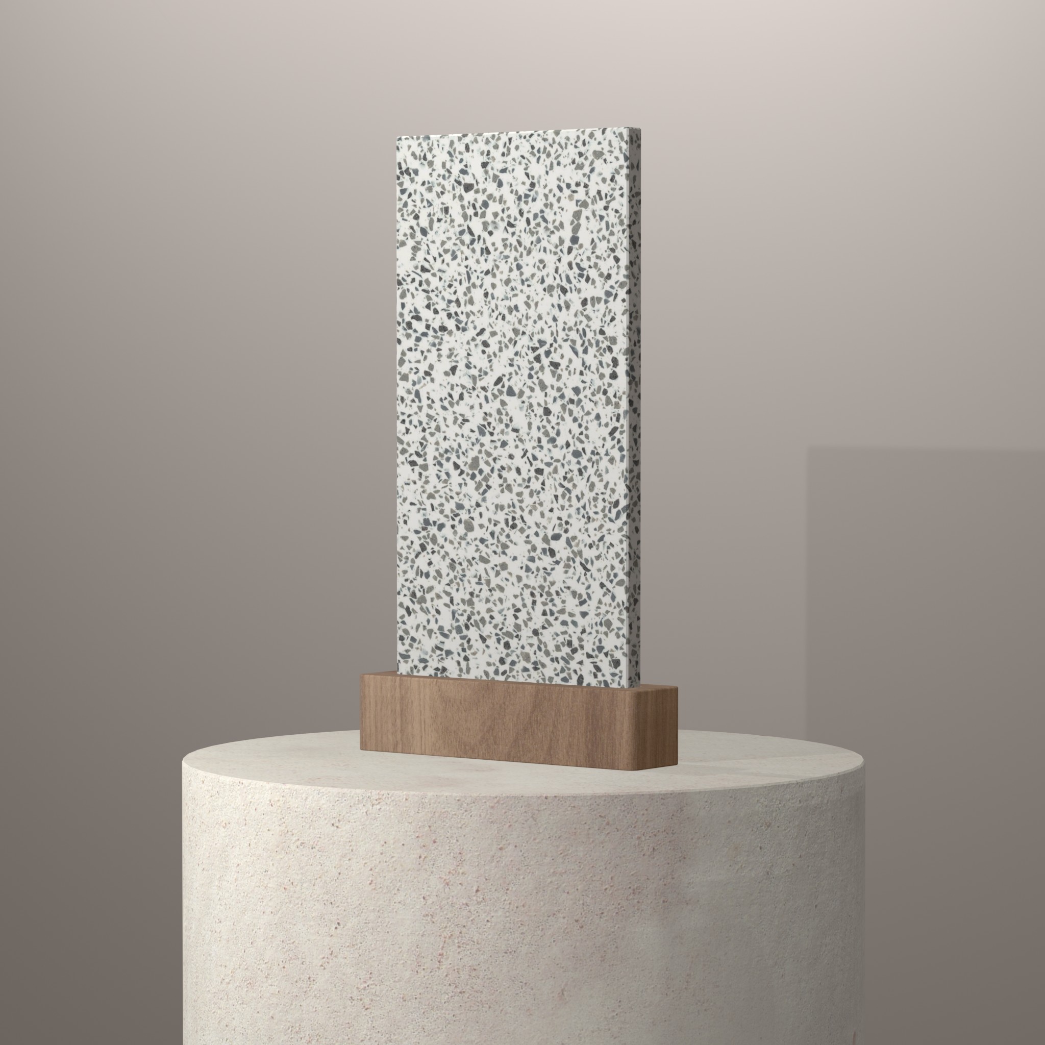 Rendu 3D du coloris Domino Terrazzo sur piédestal