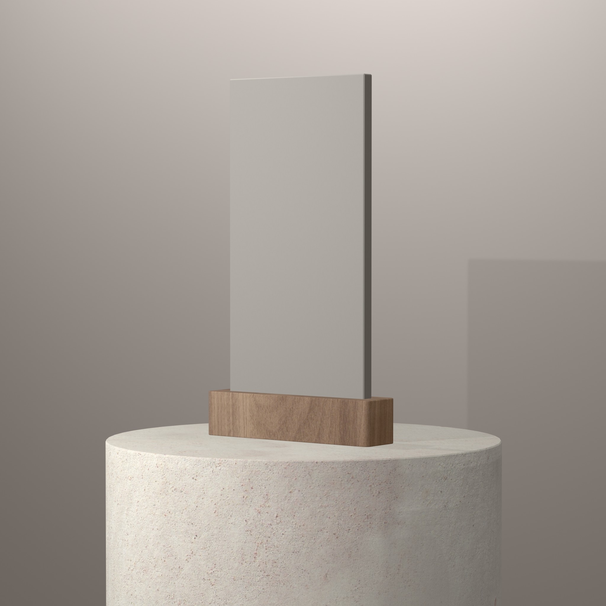 Rendu 3D du coloris Pearl Gray sur piédestal