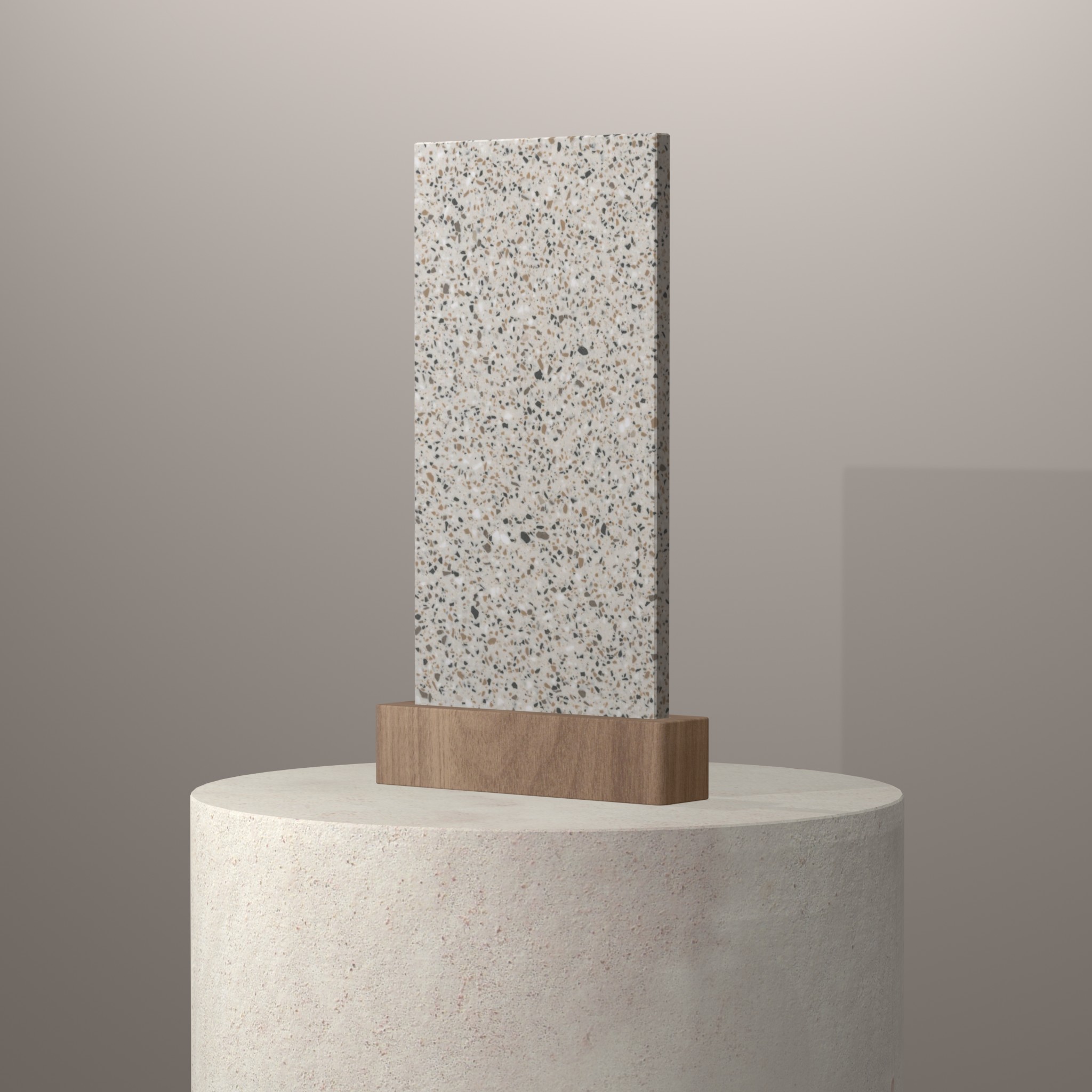 Rendu 3D du coloris Peppered Terrazzo sur piédestal