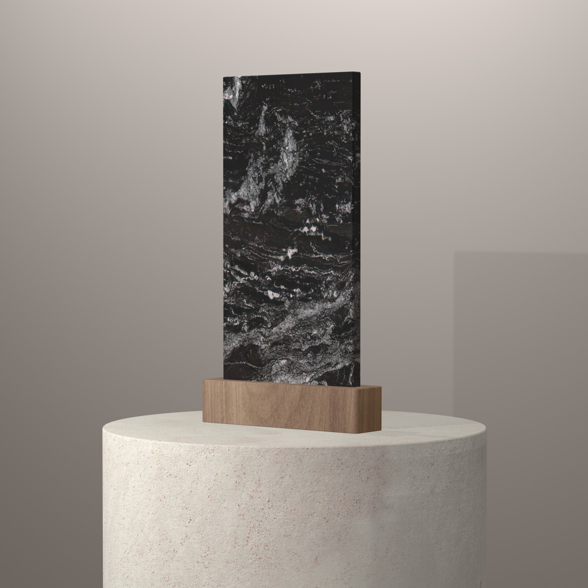 Rendu 3D du coloris Black Beauty sur piédestal