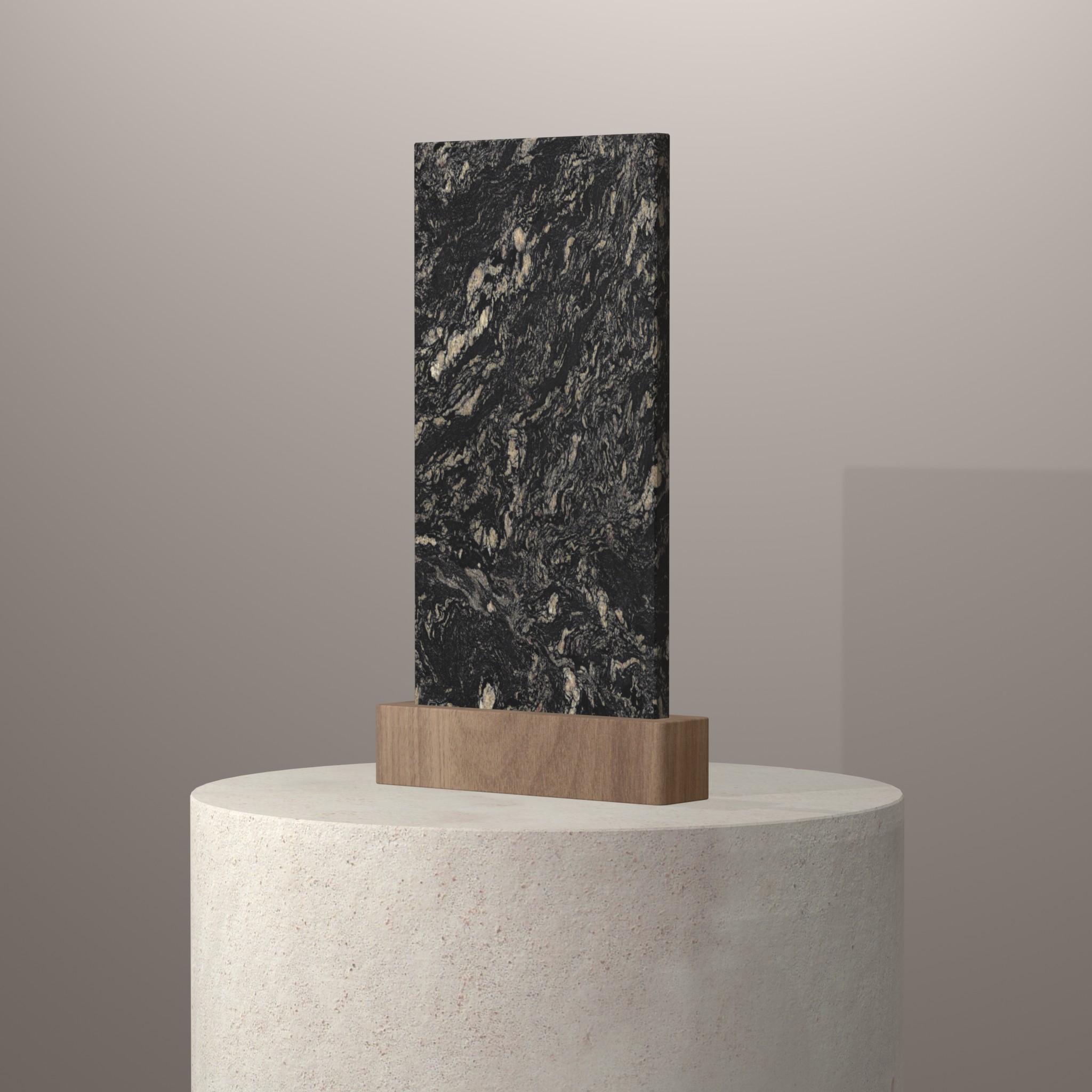 Rendu 3D du coloris Indian Black sur piédestal