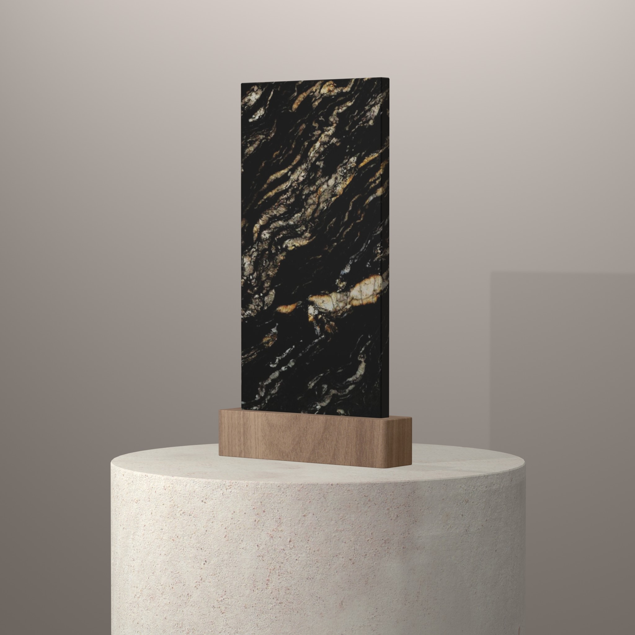Rendu 3D du coloris Titanium Gold sur piédestal
