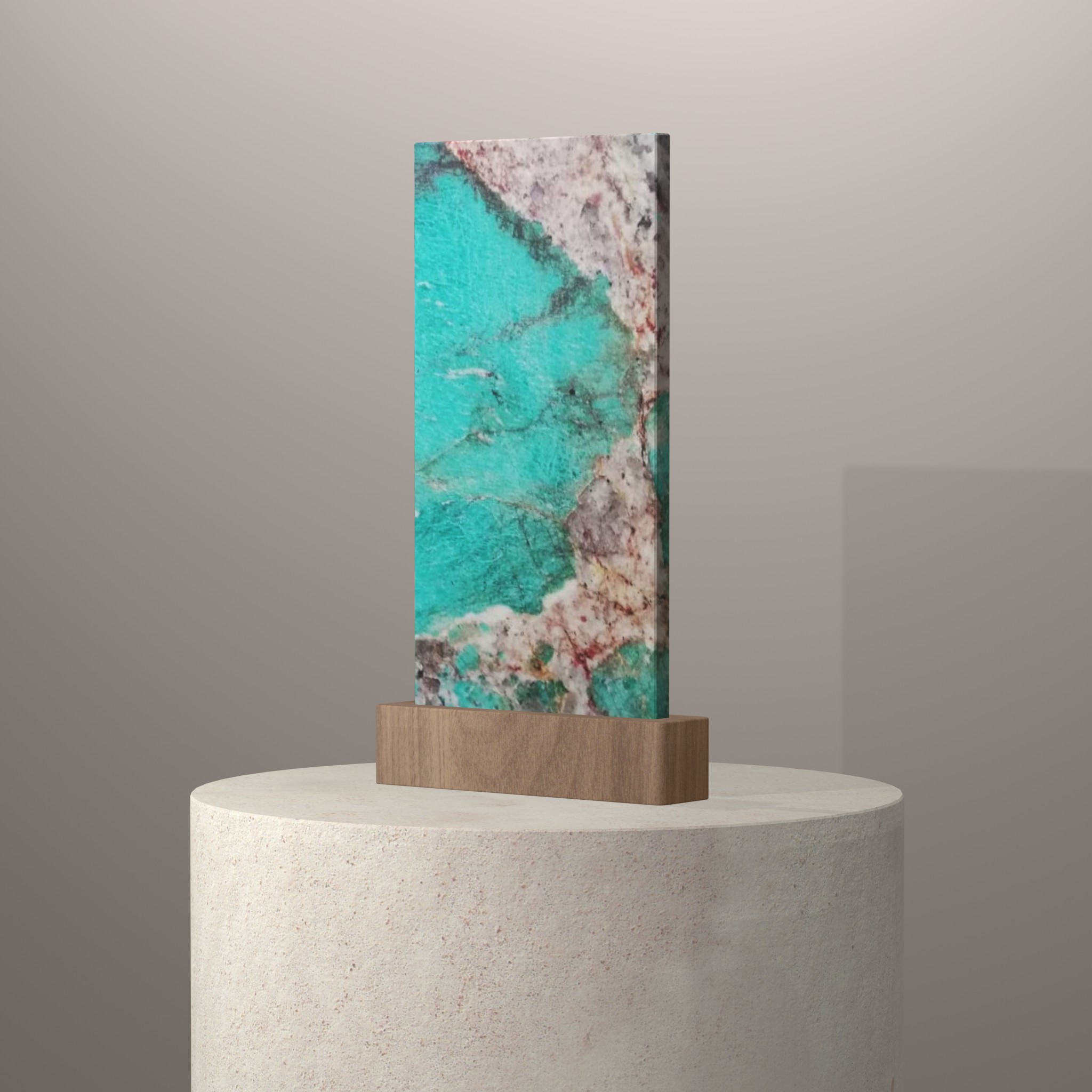 Rendu 3D du coloris Amazonite sur piédestal