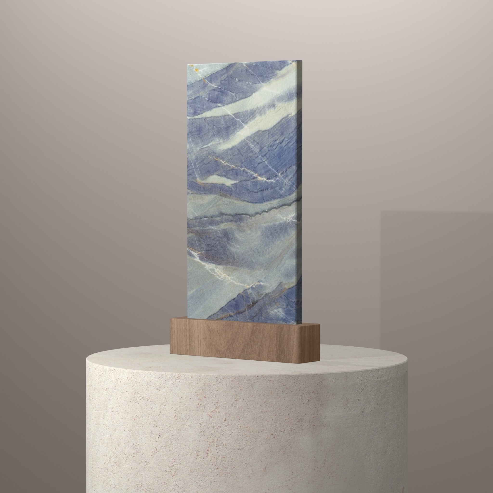 Rendu 3D du coloris Azul Boquira sur piédestal