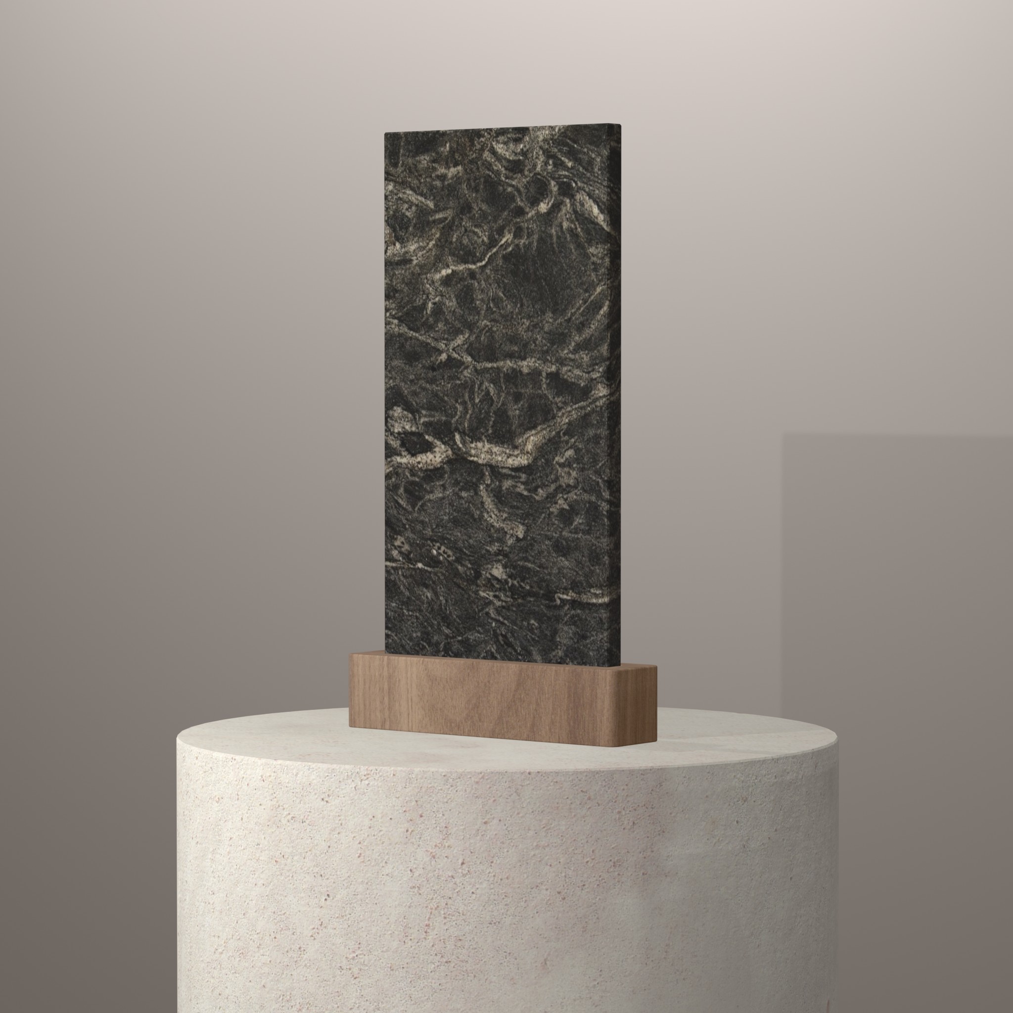 Rendu 3D du coloris Black Cloud sur piédestal
