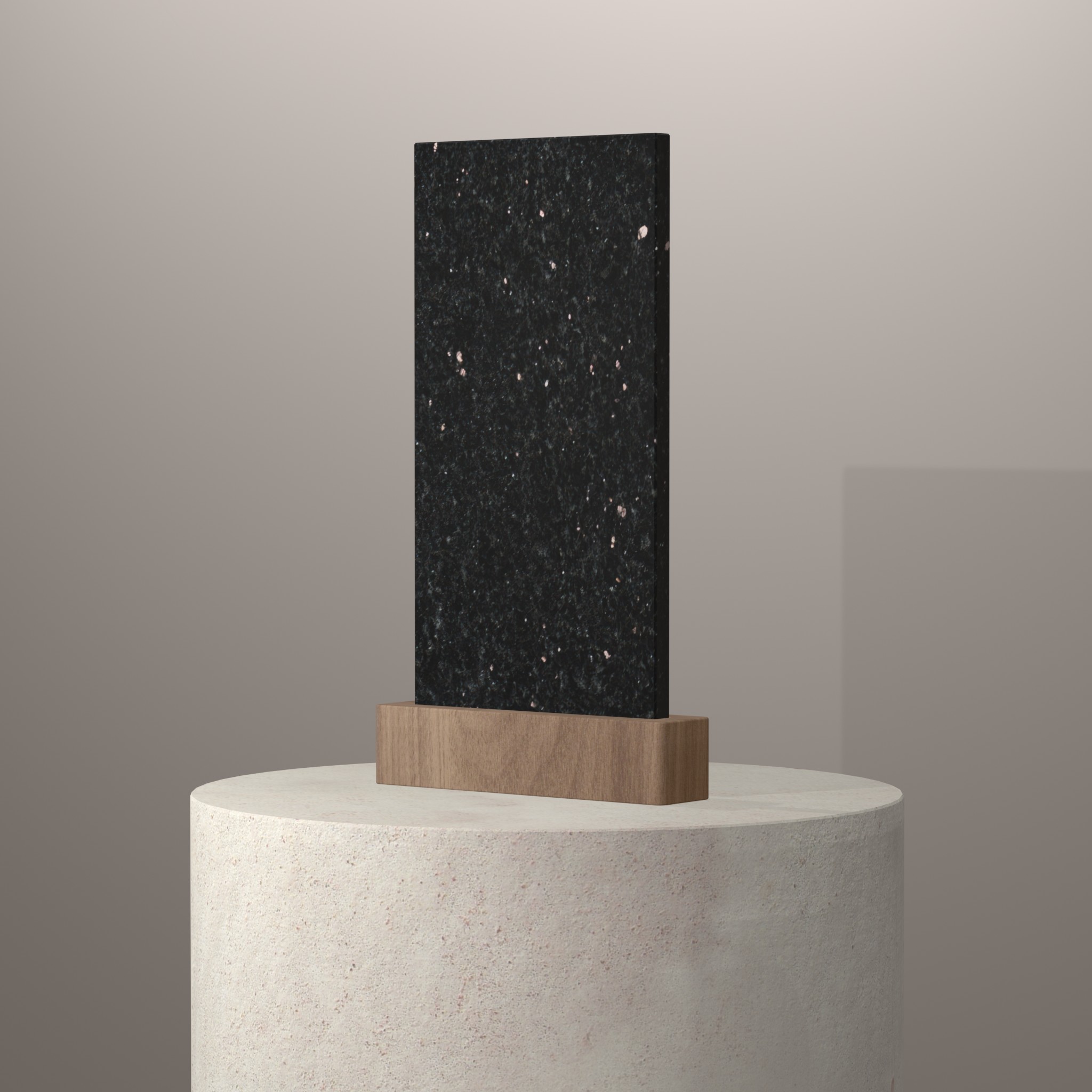 Rendu 3D du coloris Noir Galaxy sur piédestal