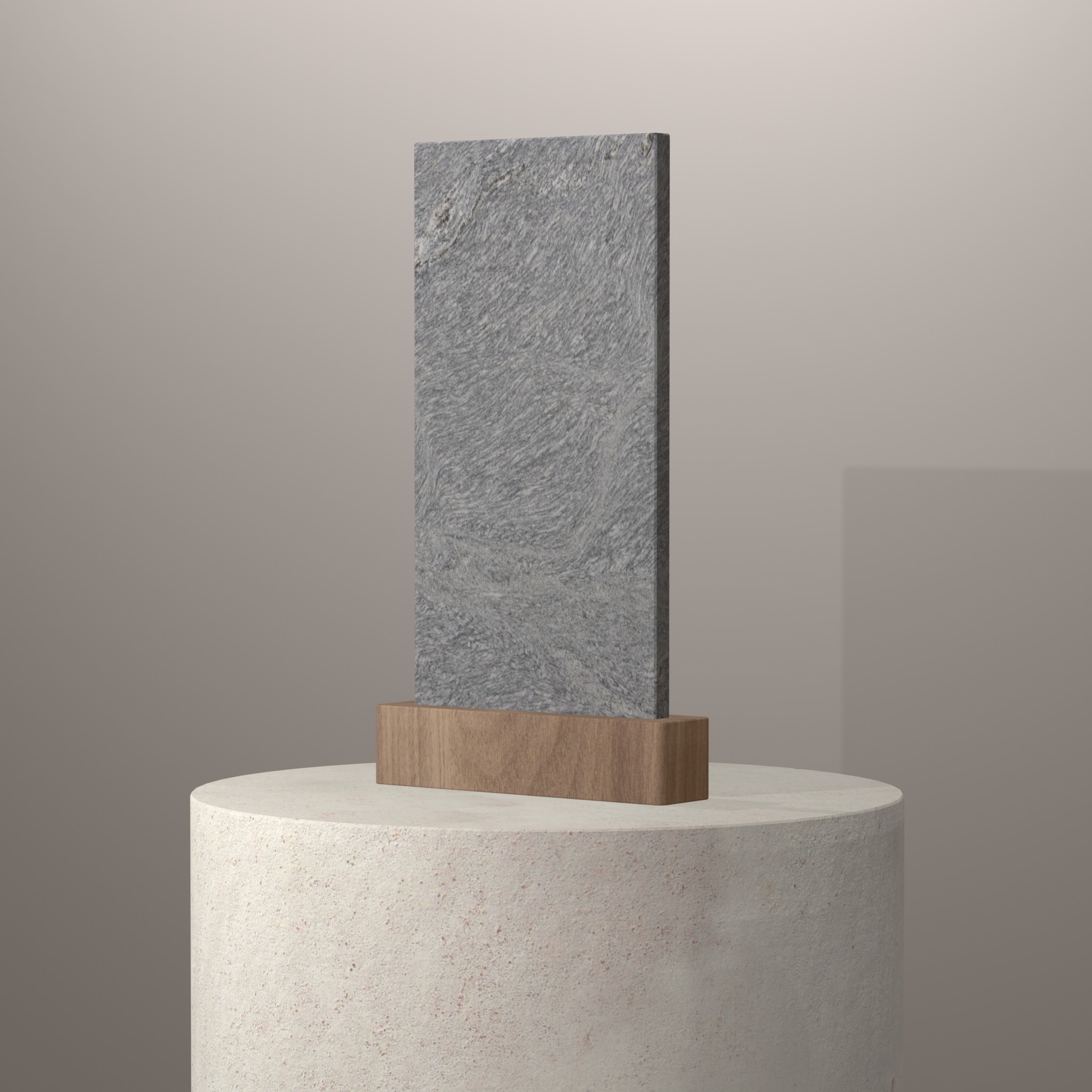 Rendu 3D du coloris Silver Cloud sur piédestal