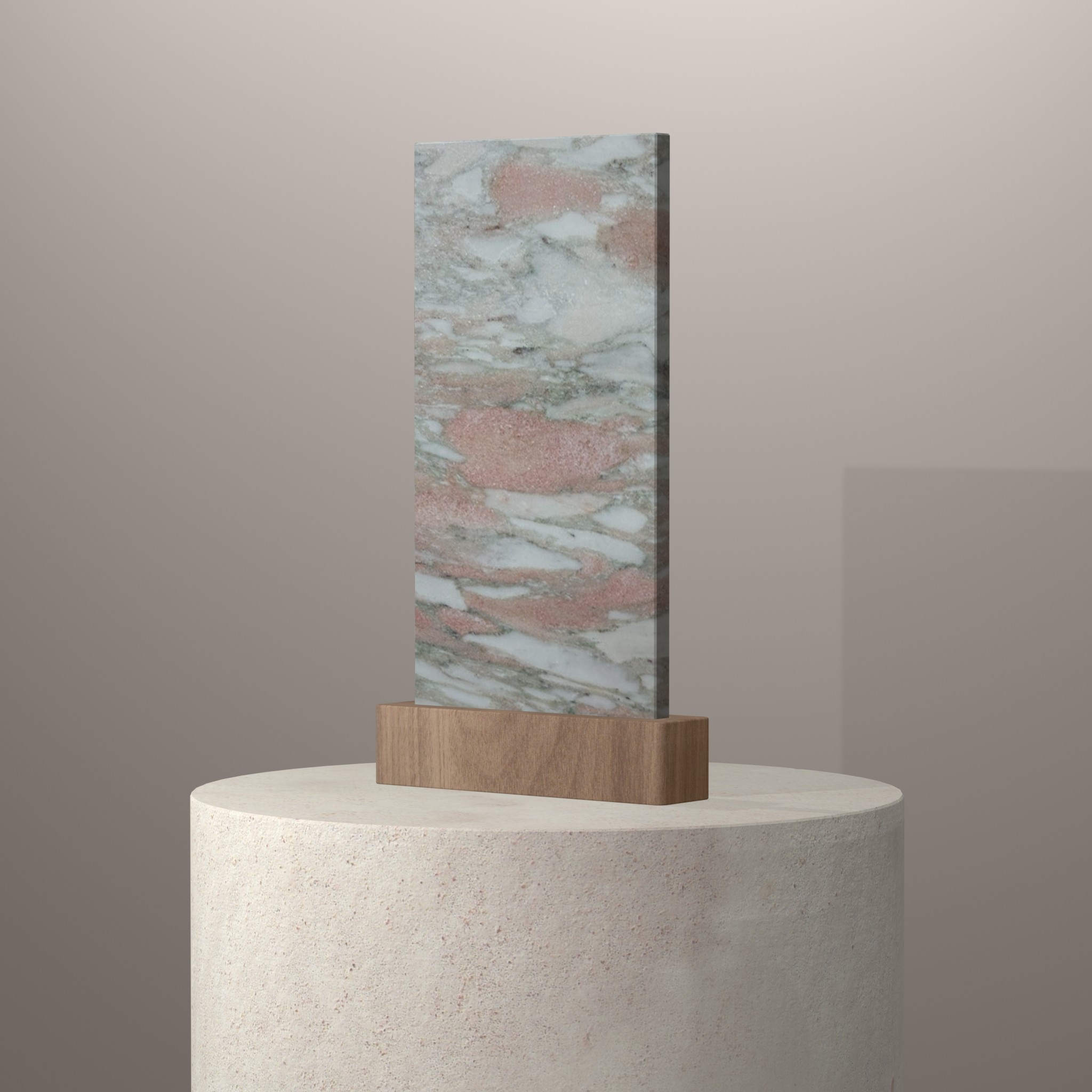 Rendu 3D du coloris Rose Bescato sur piédestal