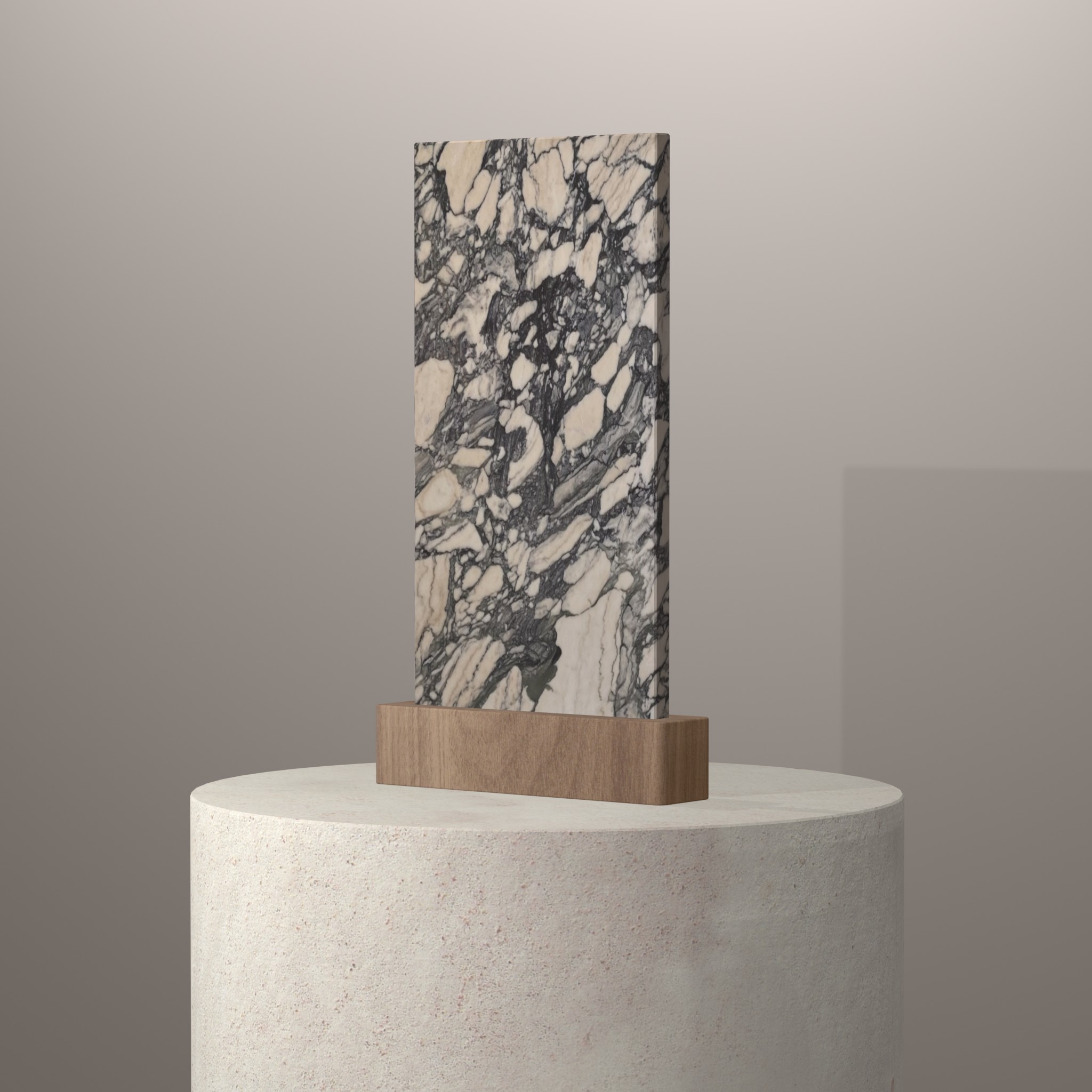 Rendu 3D du coloris Arabescato Spring sur piédestal