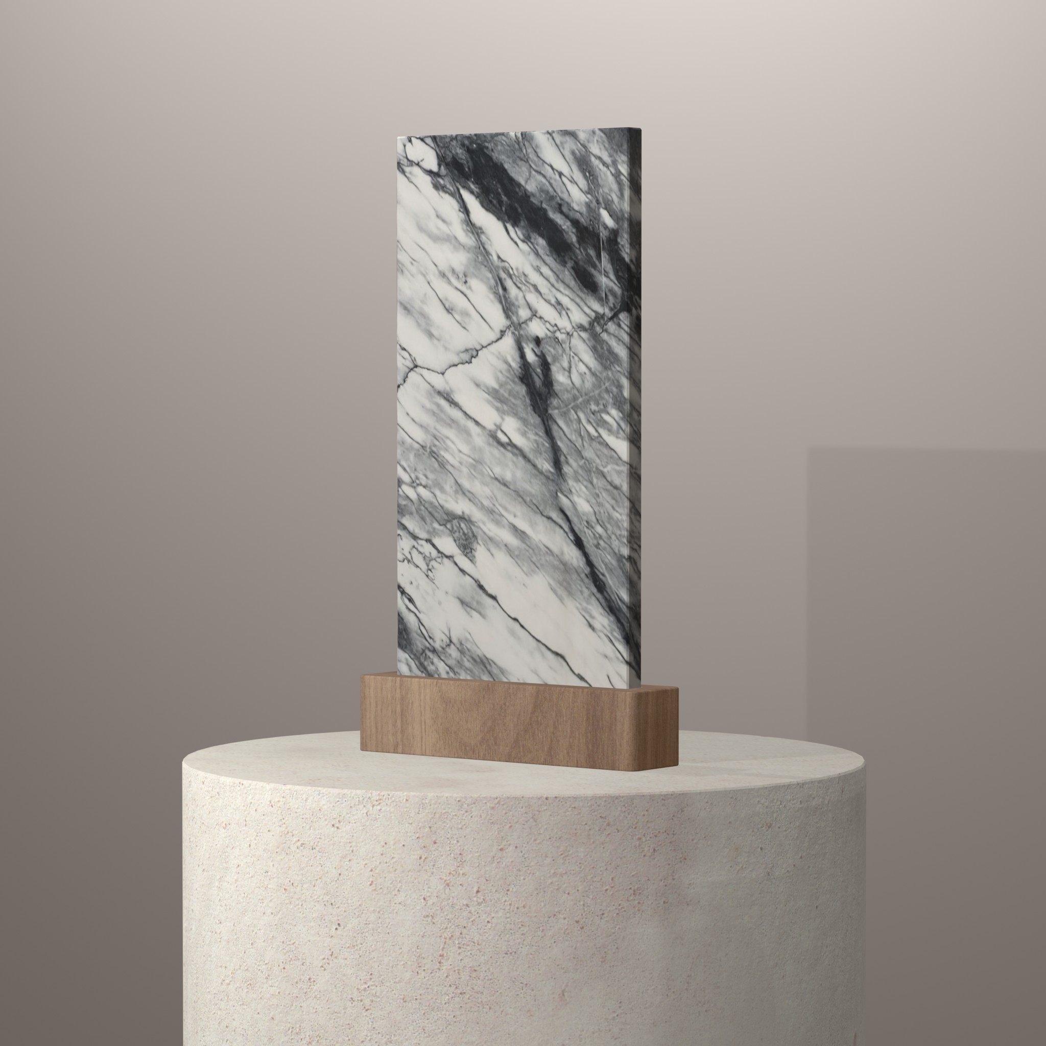 Rendu 3D du coloris Calacatta Black sur piédestal