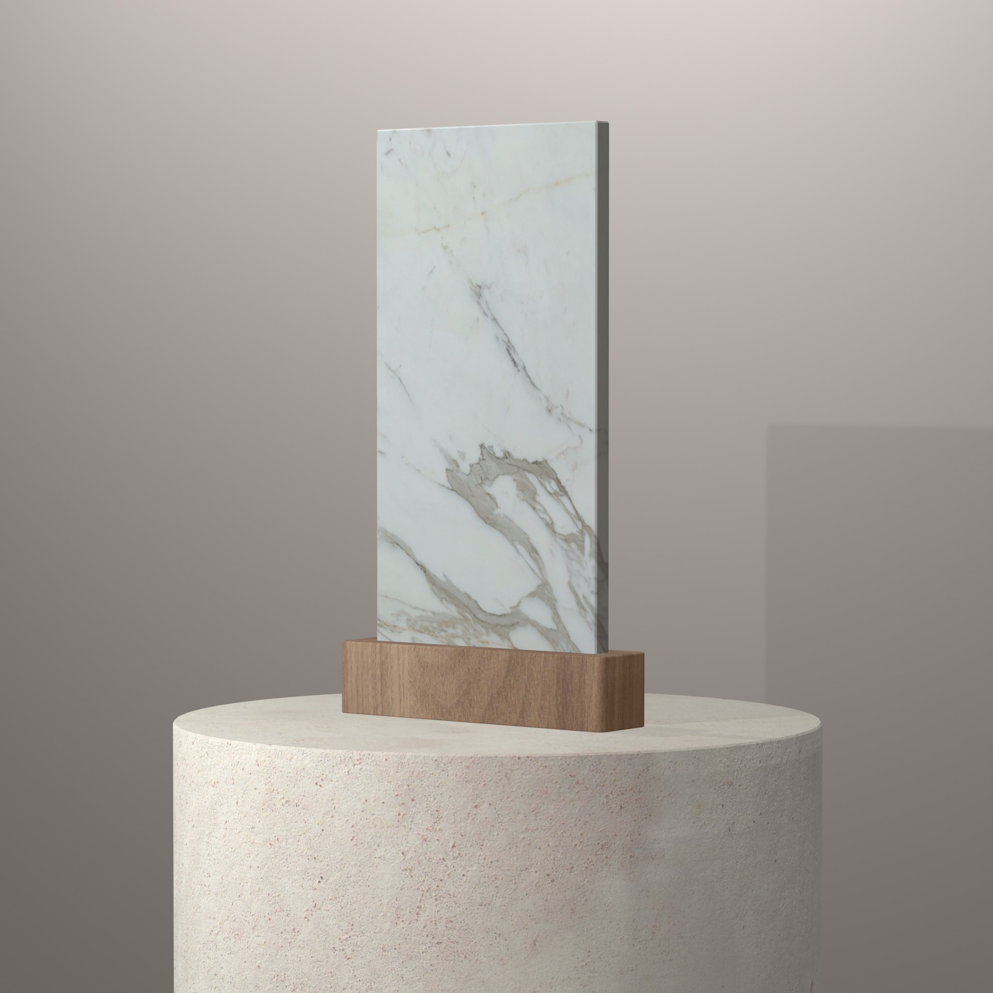 Rendu 3D du coloris Calacatta Gold sur piédestal
