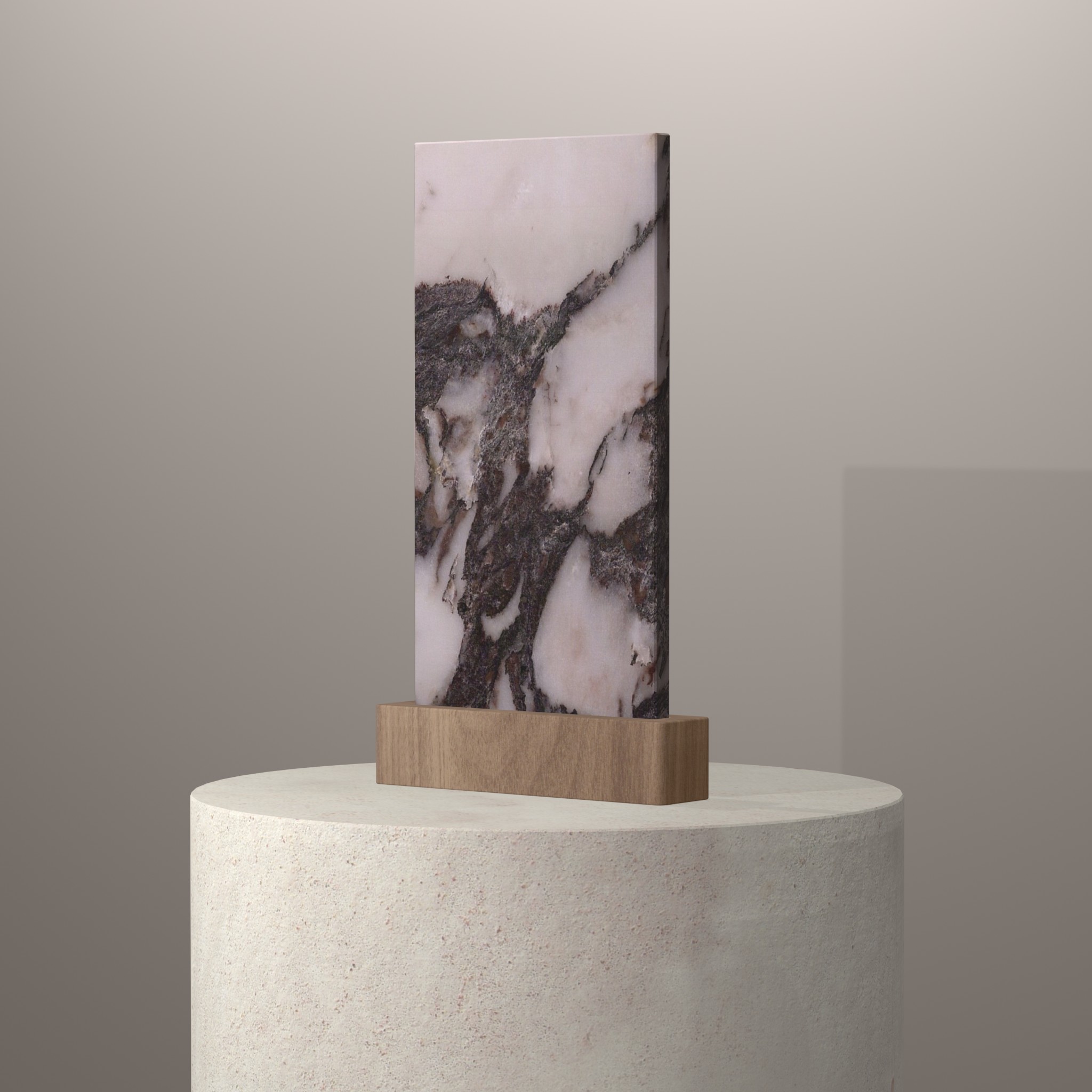 Rendu 3D du coloris Calacatta Viola sur piédestal