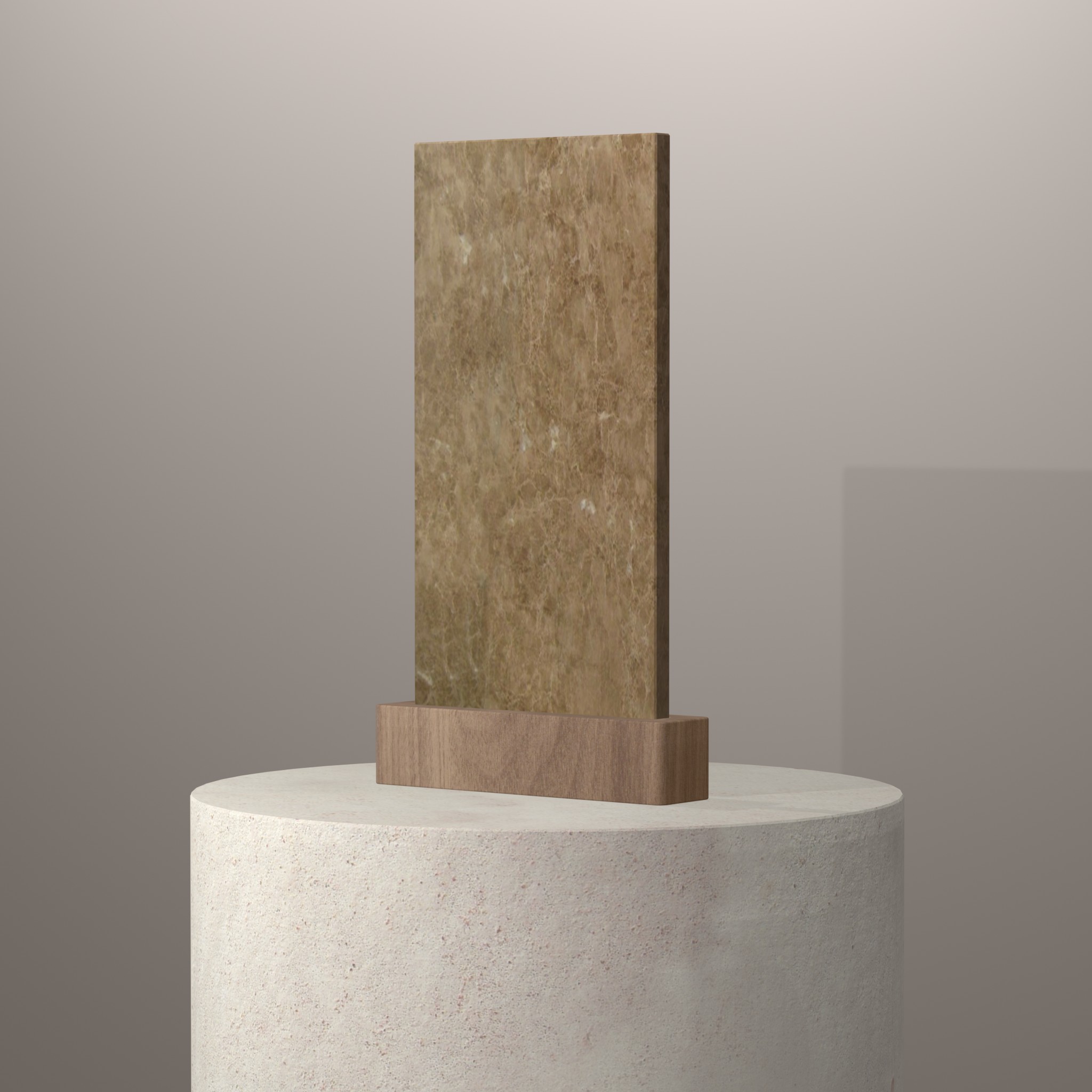 Rendu 3D du coloris Emperador Light sur piédestal