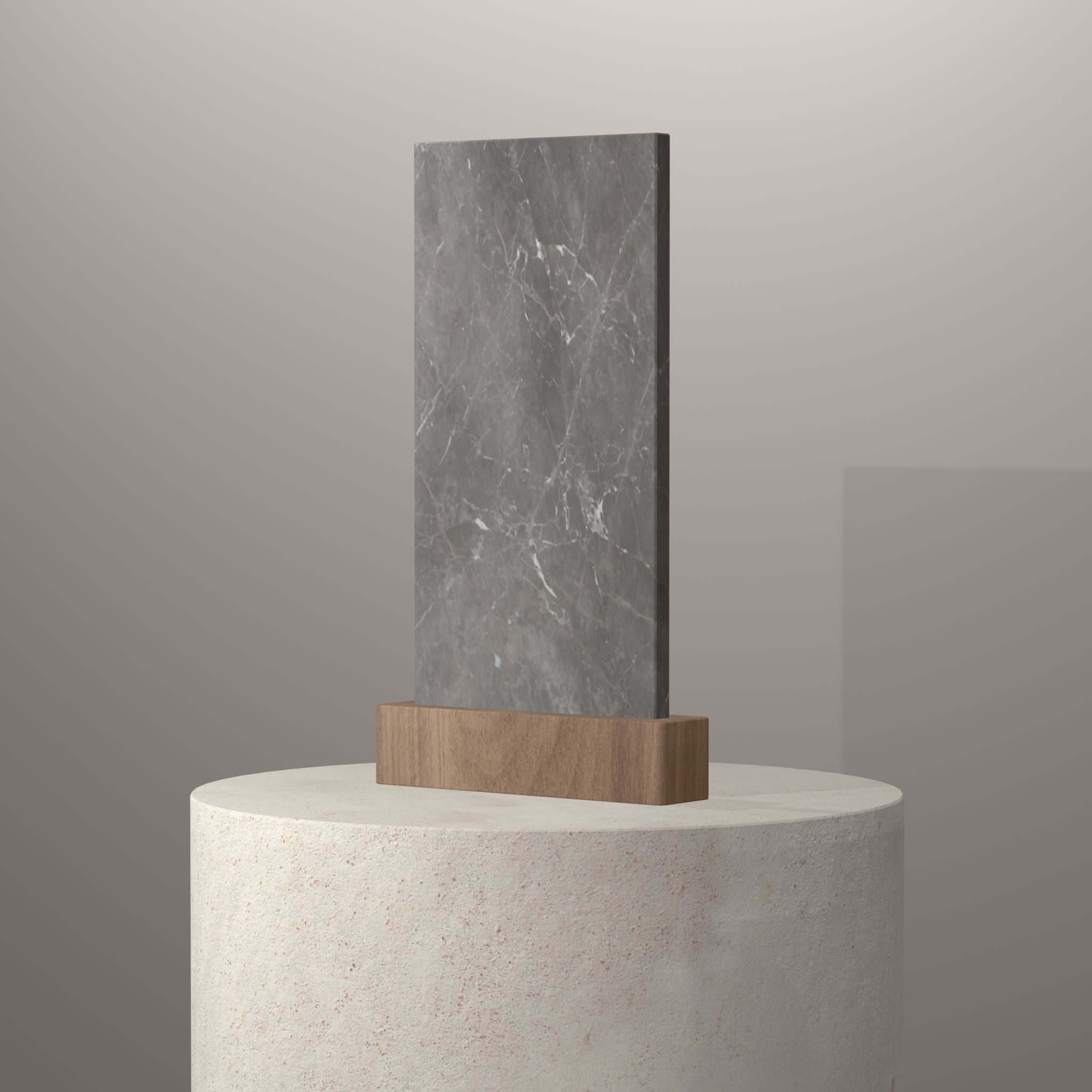 Rendu 3D du coloris Grigio Collemandina sur piédestal