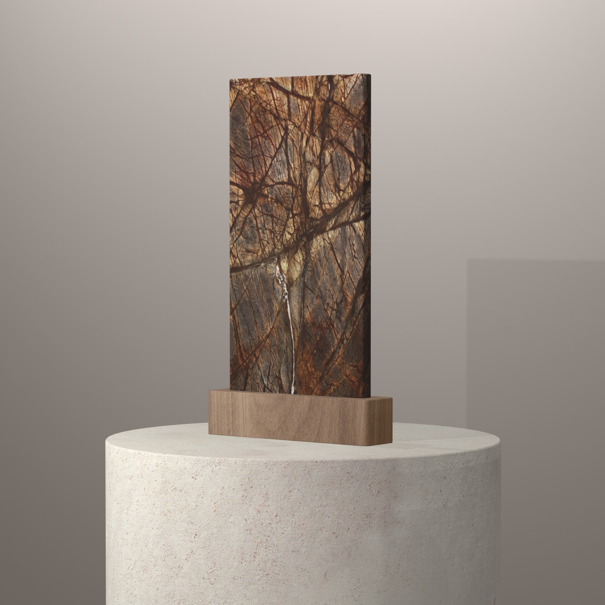 Rendu 3D du coloris Rain Forest Brown sur piédestal