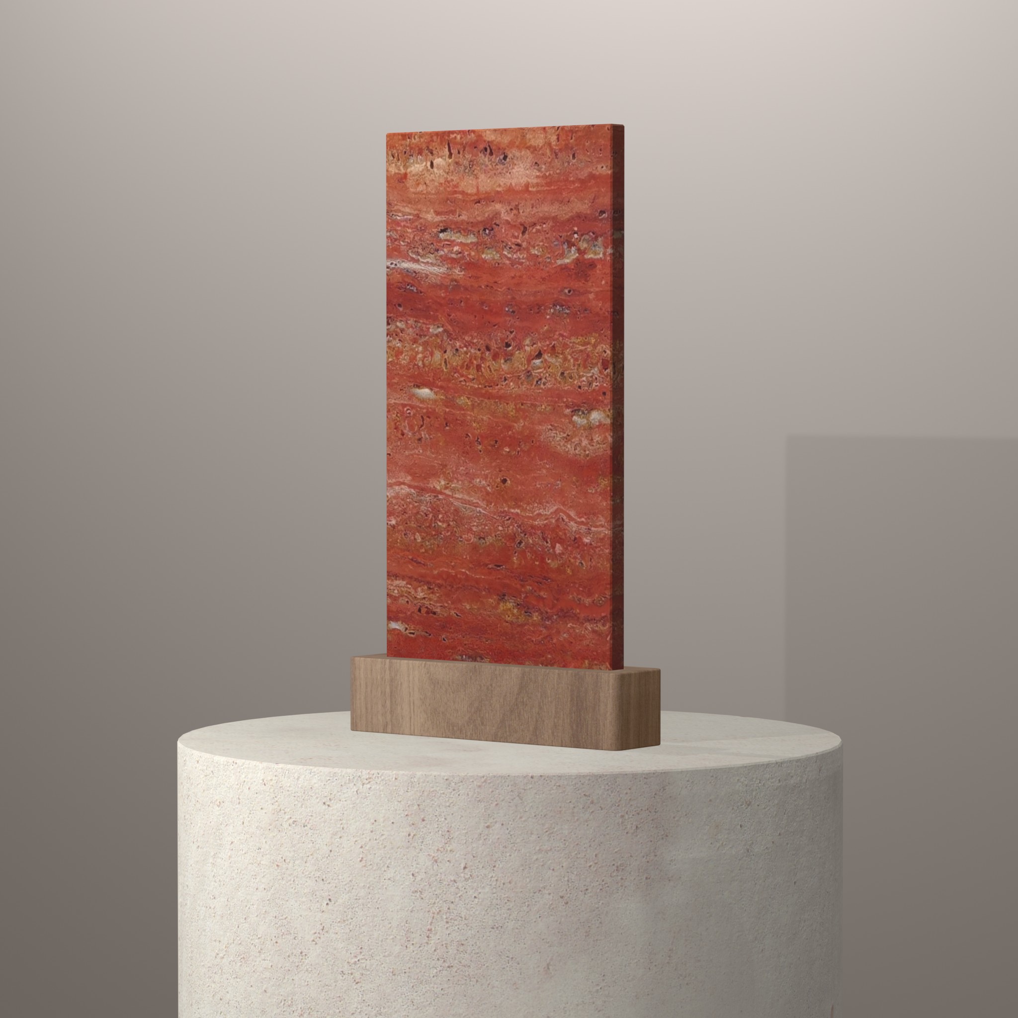 Rendu 3D du coloris Red Travertino | Resine transparente ou couleur sur piédestal