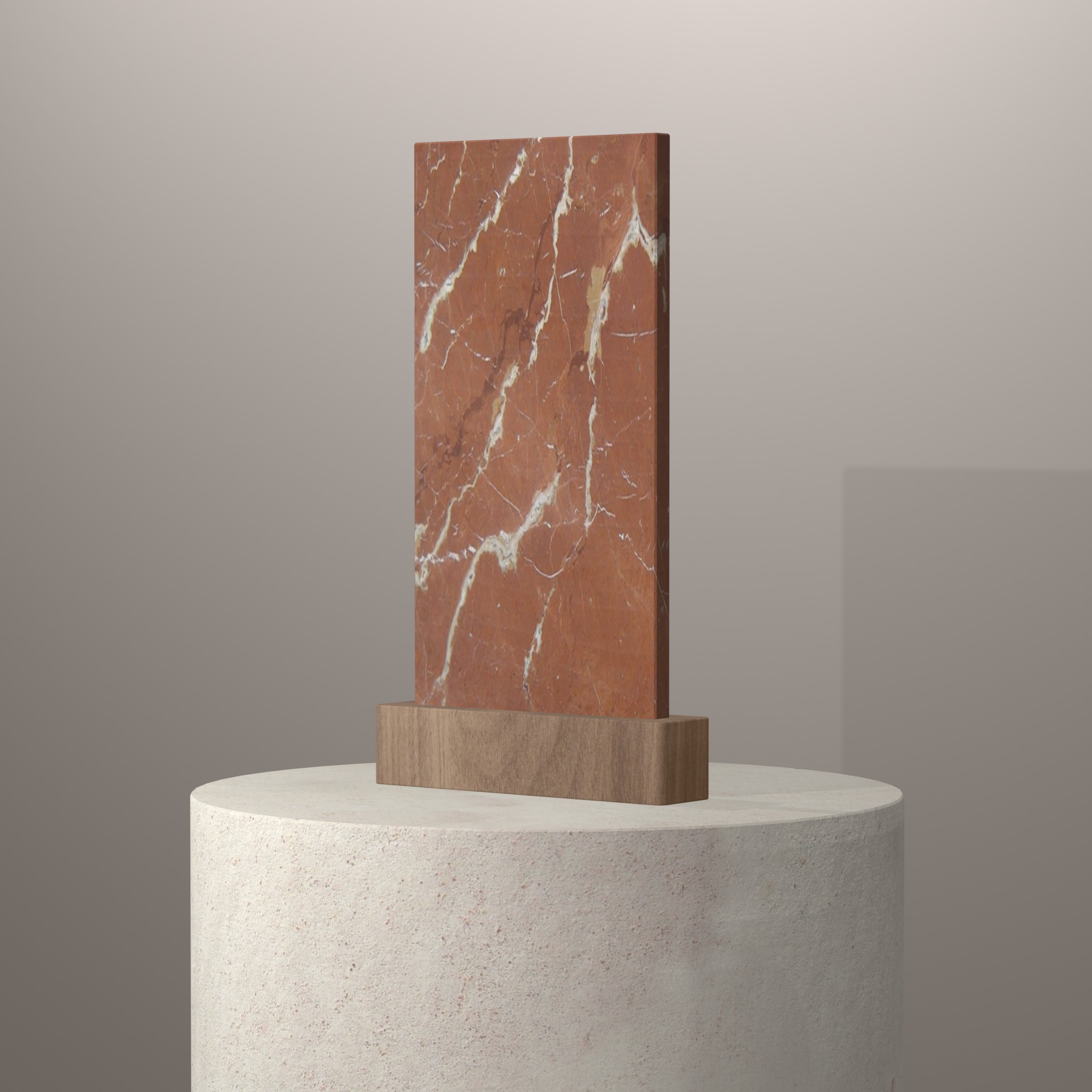 Rendu 3D du coloris Rojo Alicante sur piédestal