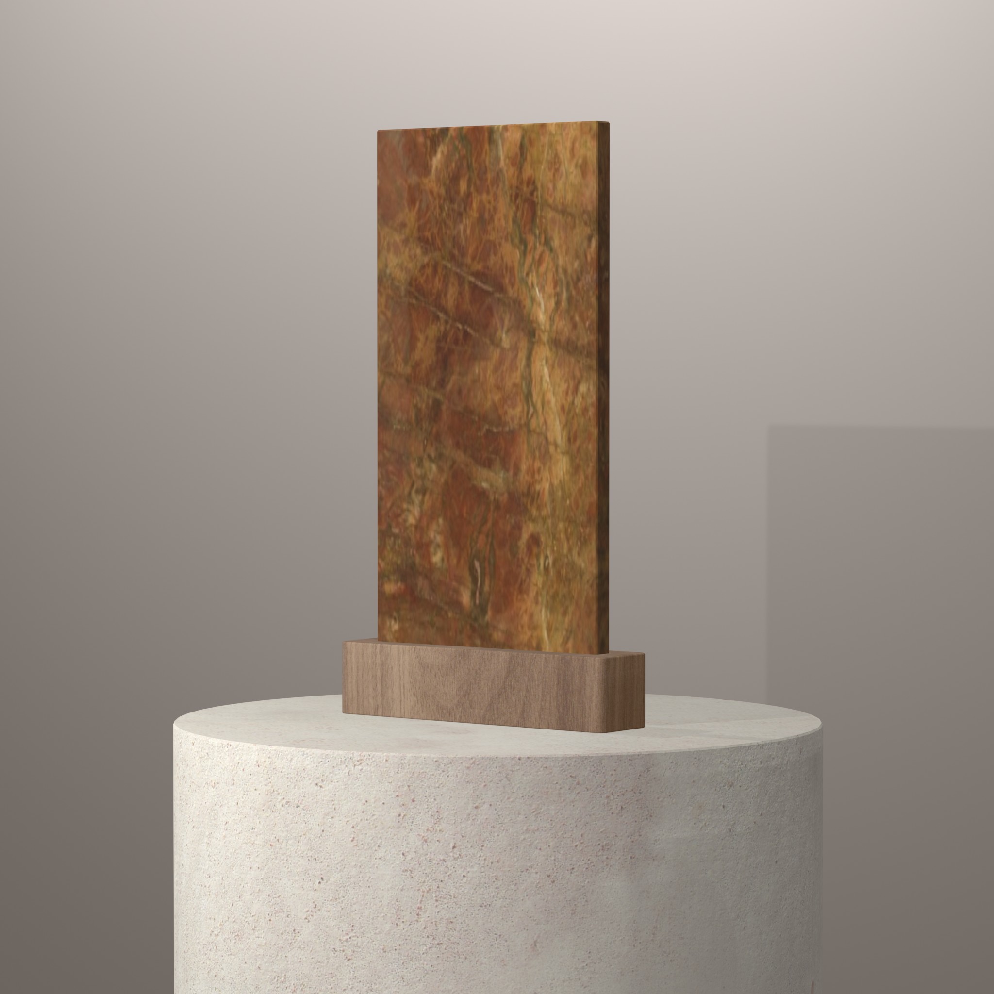 Rendu 3D du coloris Rosso Damasco sur piédestal