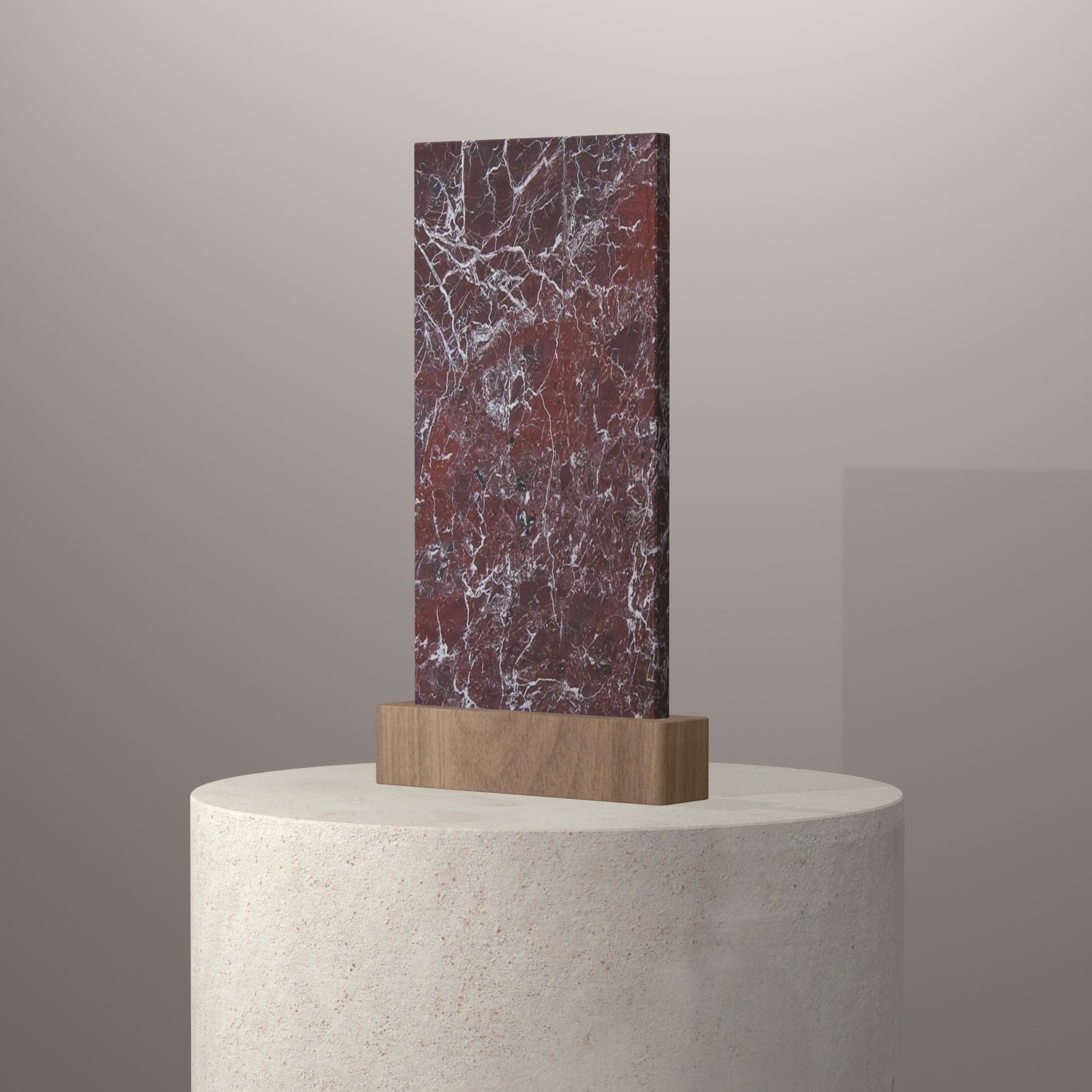 Rendu 3D du coloris Rosso Lepanto sur piédestal