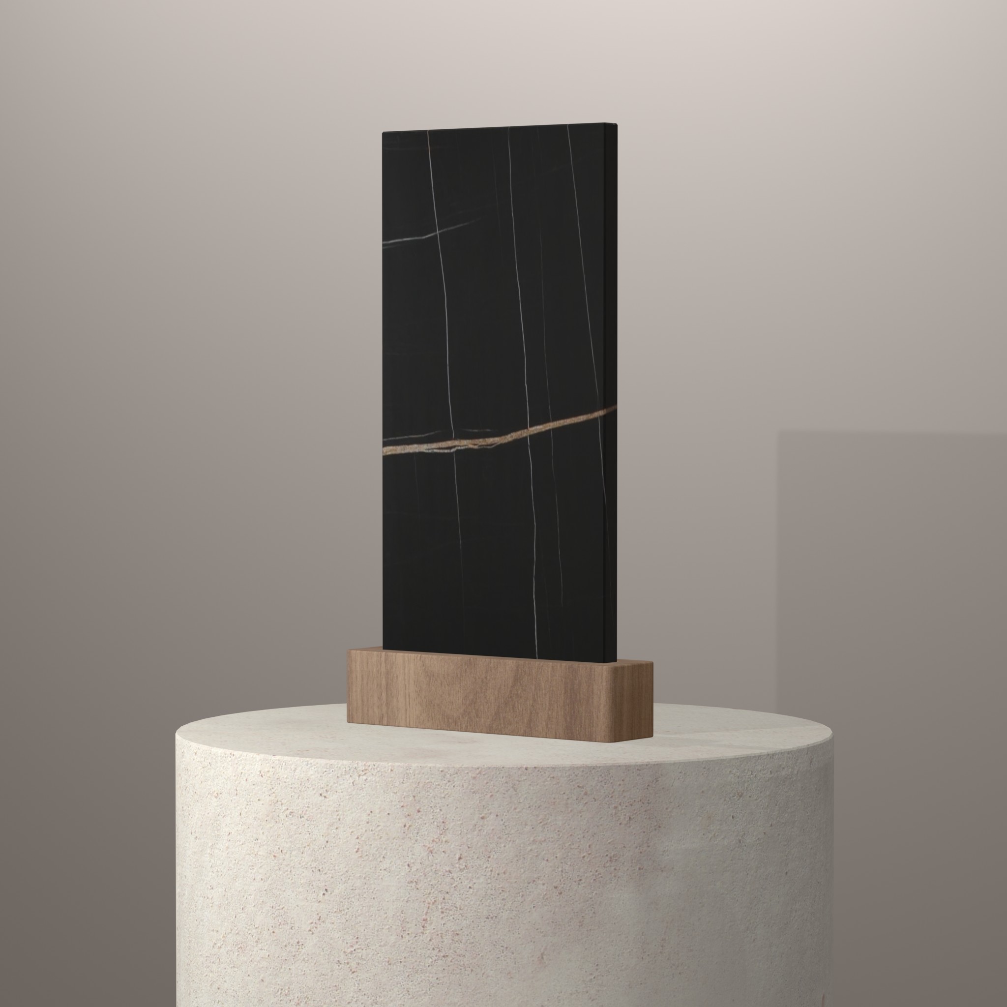 Rendu 3D du coloris Sahara Noir sur piédestal