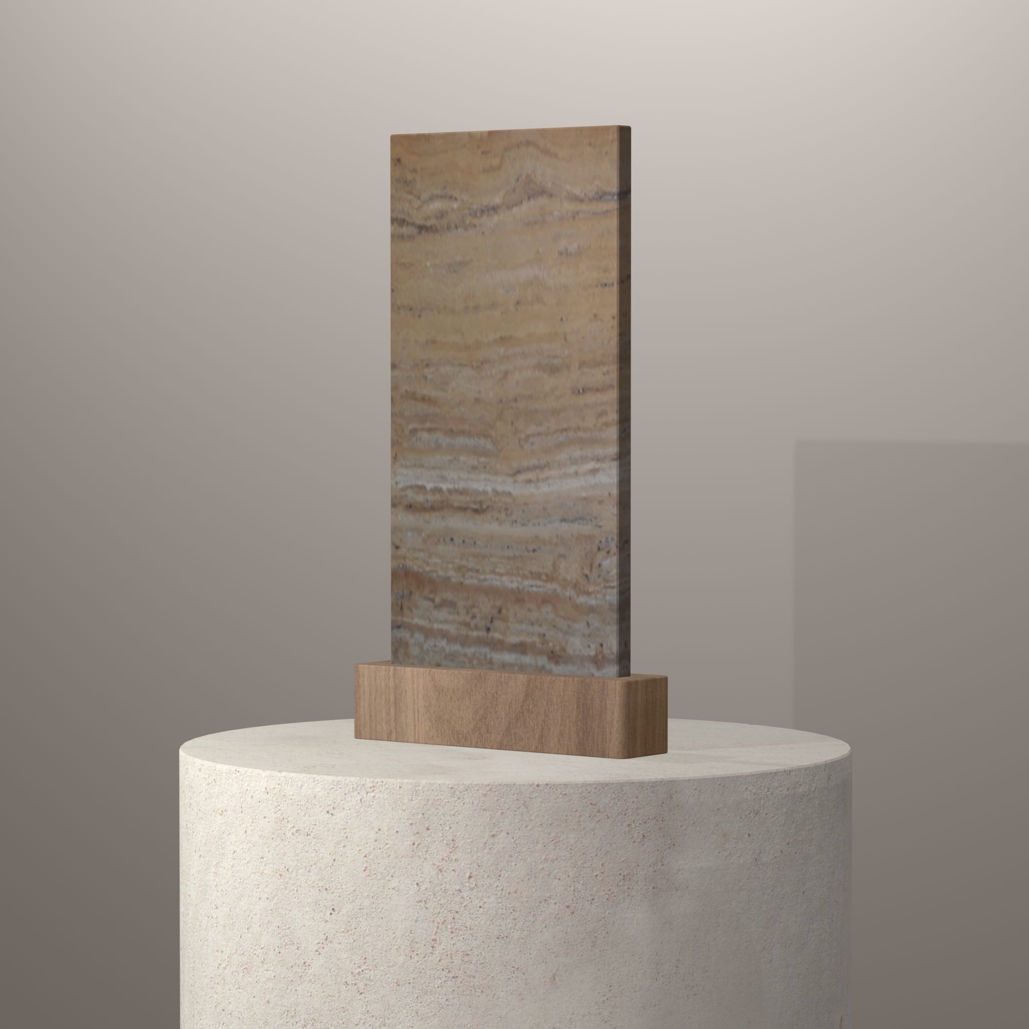 Rendu 3D du coloris Travertino Dourado | Resine transparente ou couleur sur piédestal