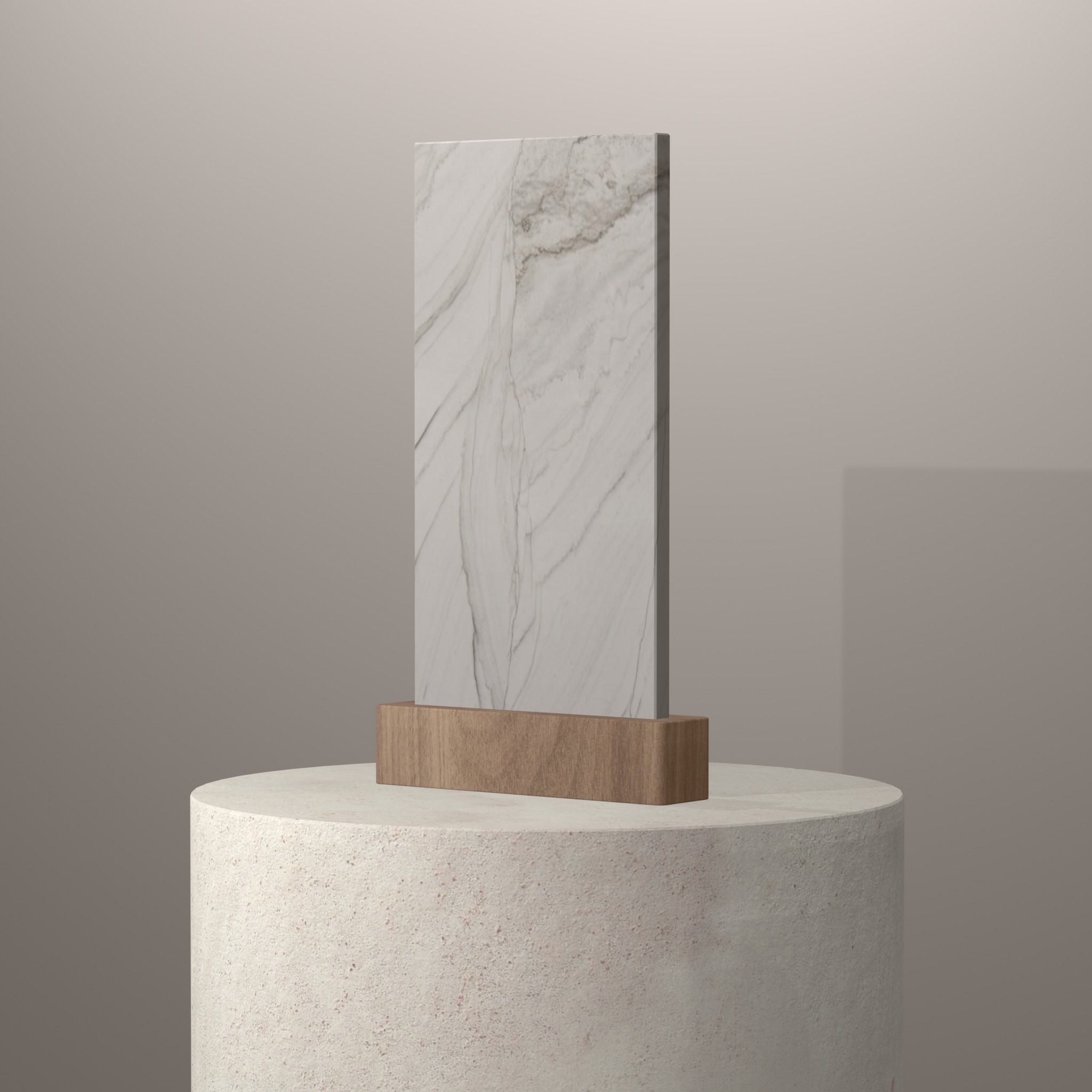 Rendu 3D du coloris White Macaubas sur piédestal