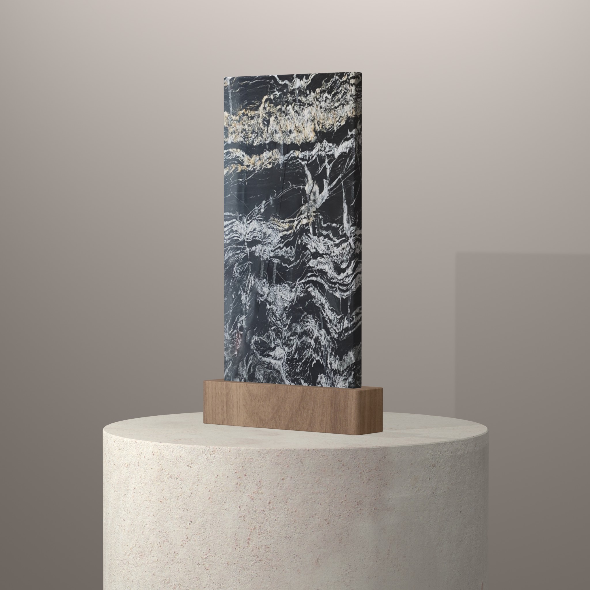 Rendu 3D du coloris Electric Black sur piédestal