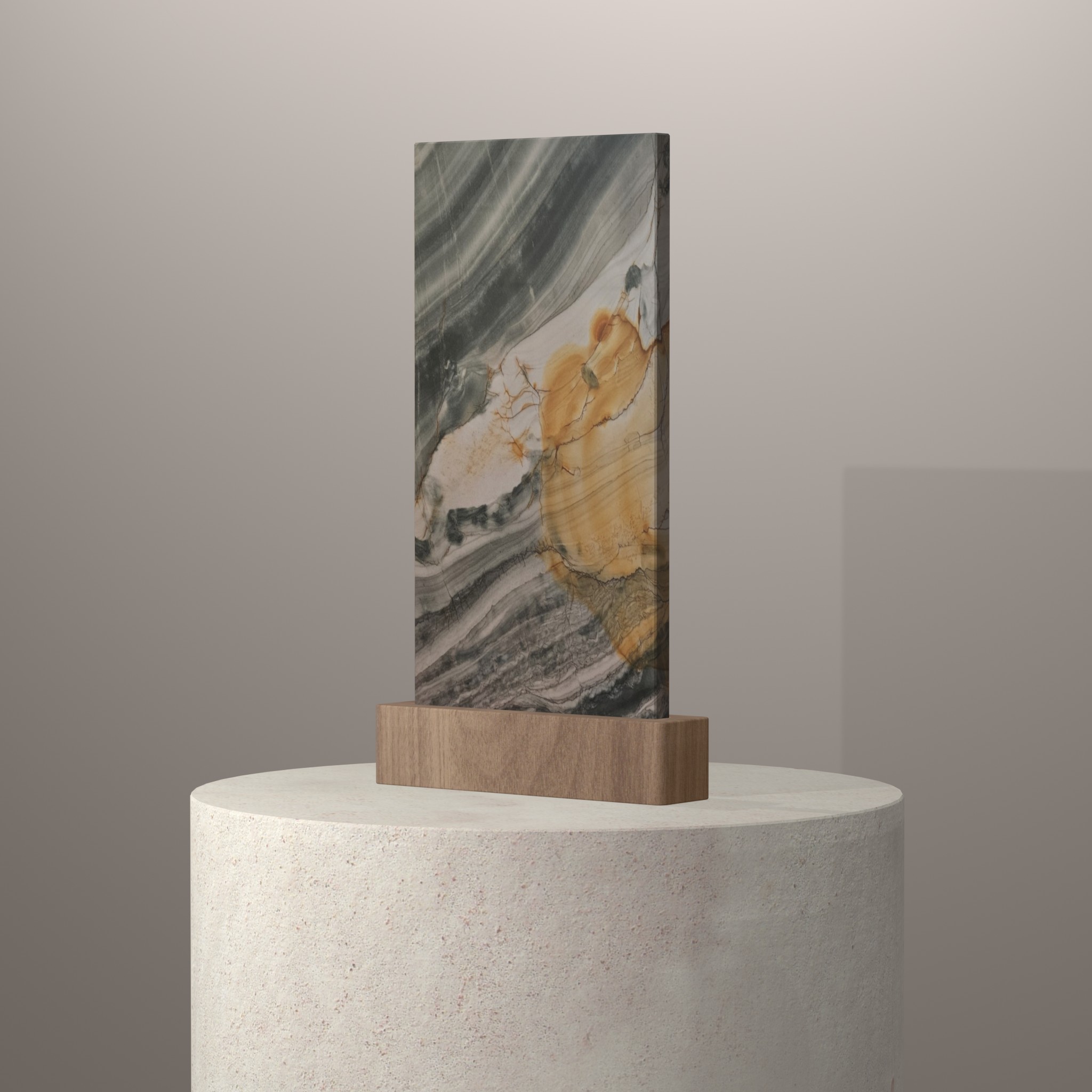 Rendu 3D du coloris Polaris Gold sur piédestal
