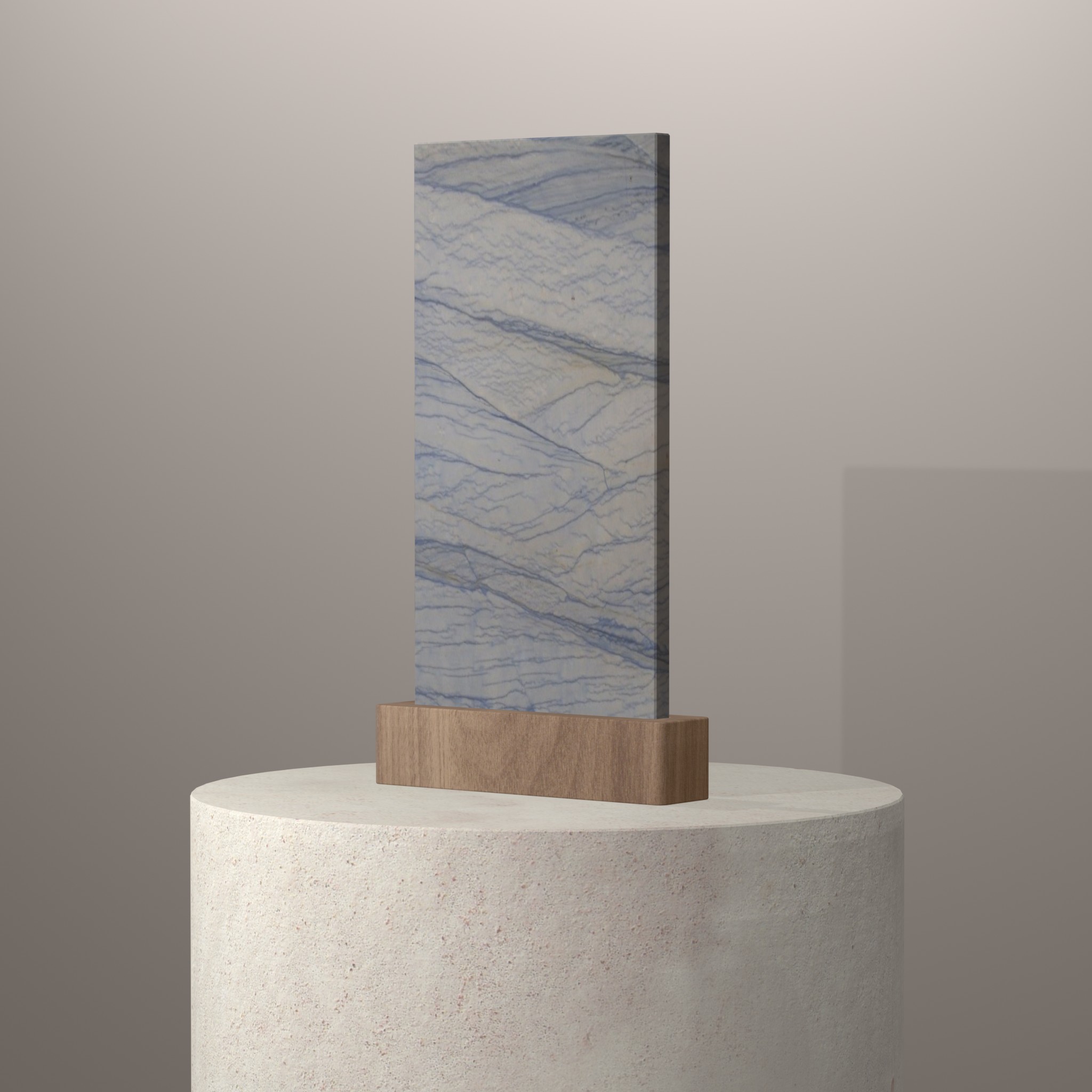 Rendu 3D du coloris Bleu Macaubas sur piédestal
