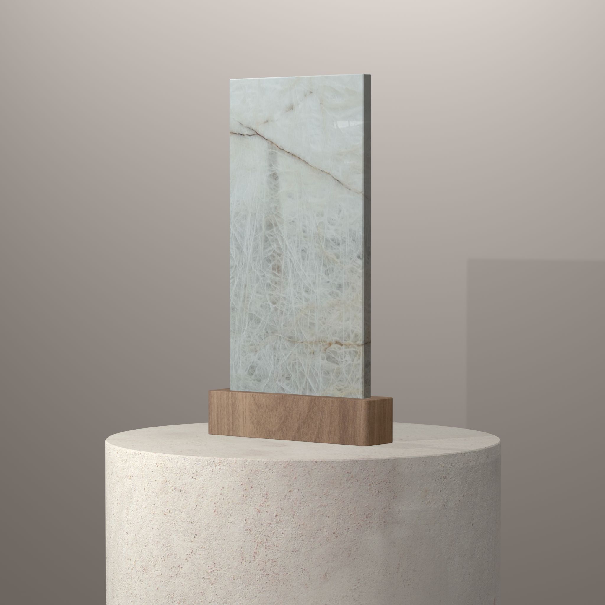 Rendu 3D du coloris Cristal White sur piédestal