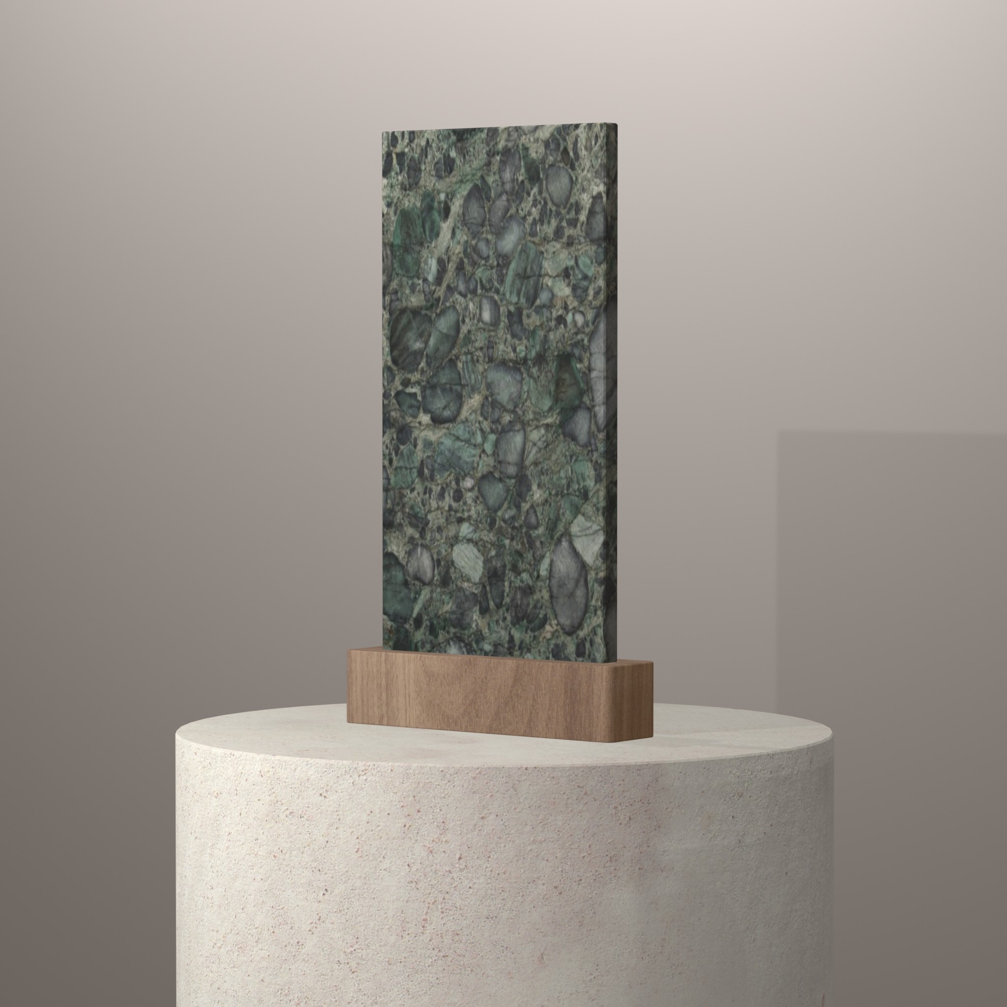 Rendu 3D du coloris Emerald Green sur piédestal