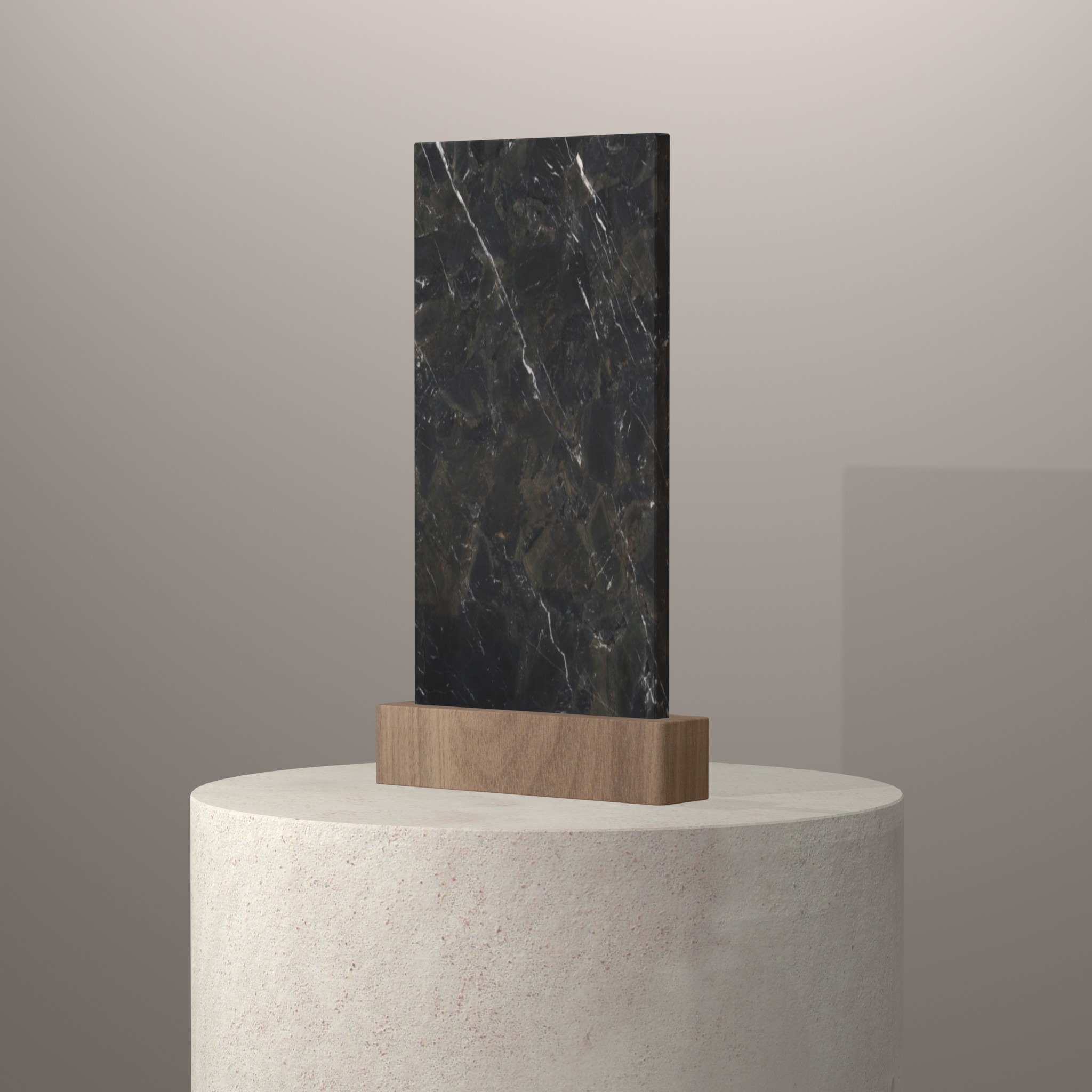 Rendu 3D du coloris Infinity Brown sur piédestal