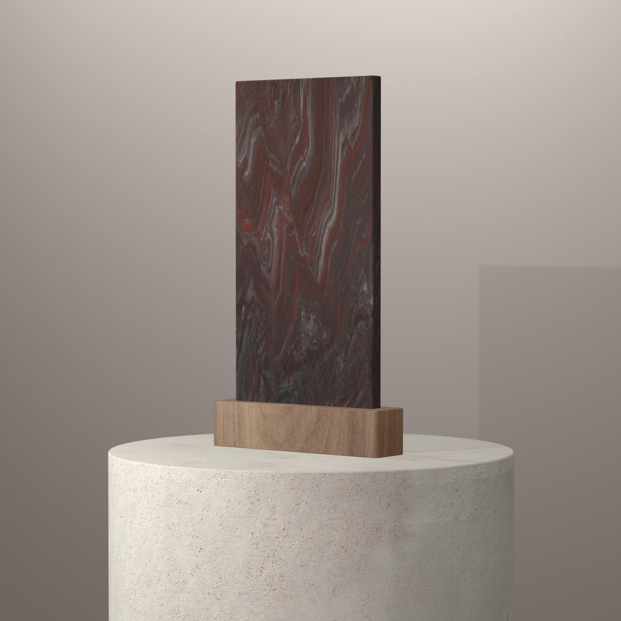 Rendu 3D du coloris Iron Red sur piédestal