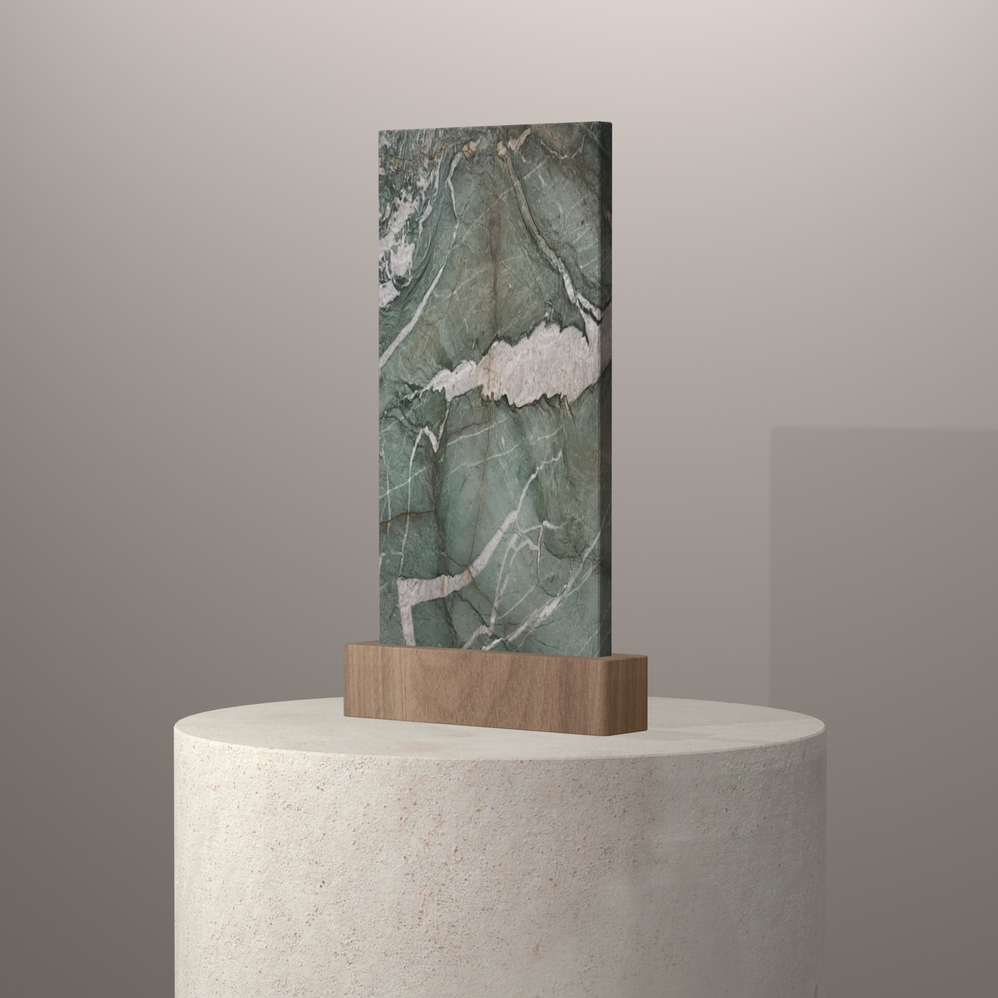 Rendu 3D du coloris Patagonia Green sur piédestal
