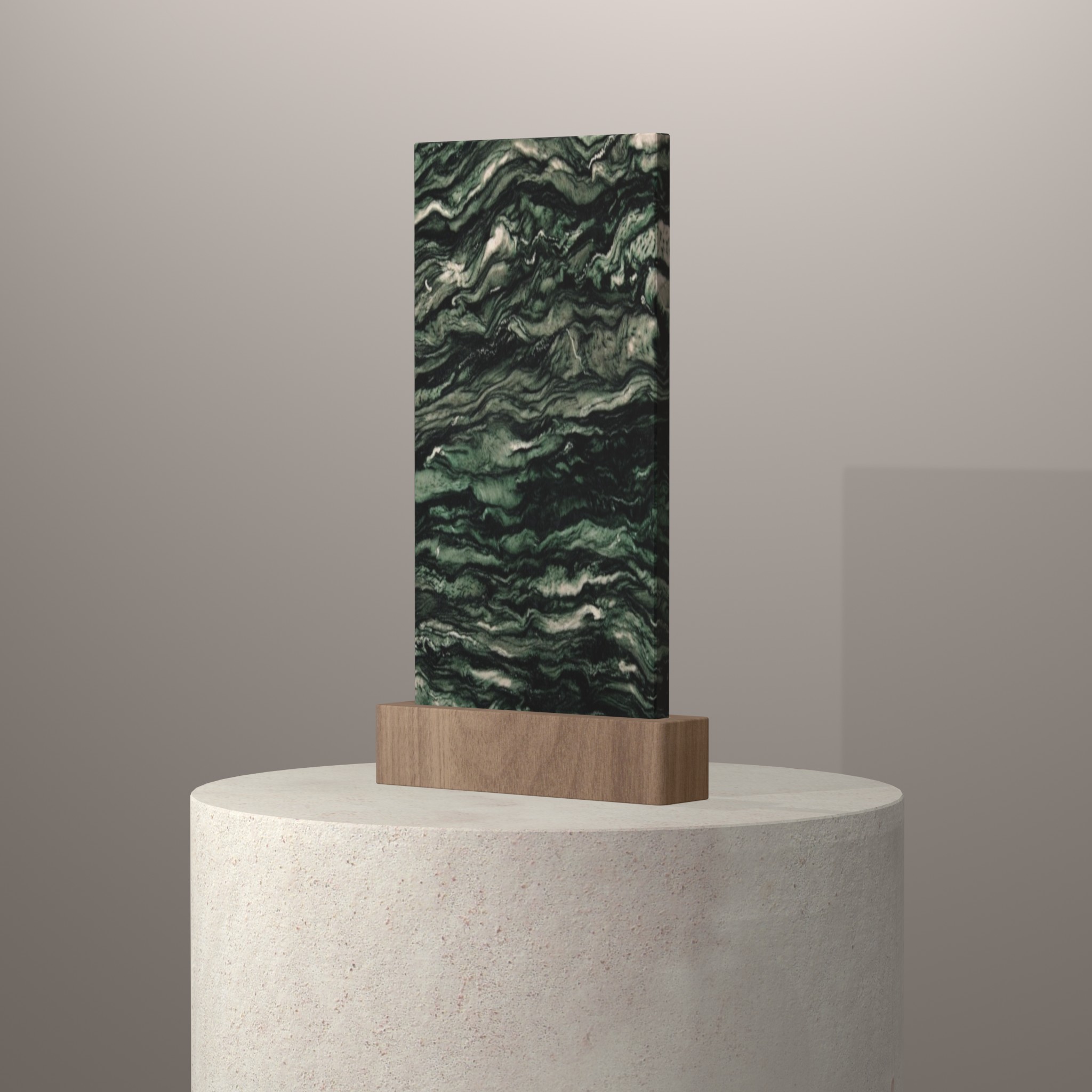Rendu 3D du coloris Verde Lapponia sur piédestal
