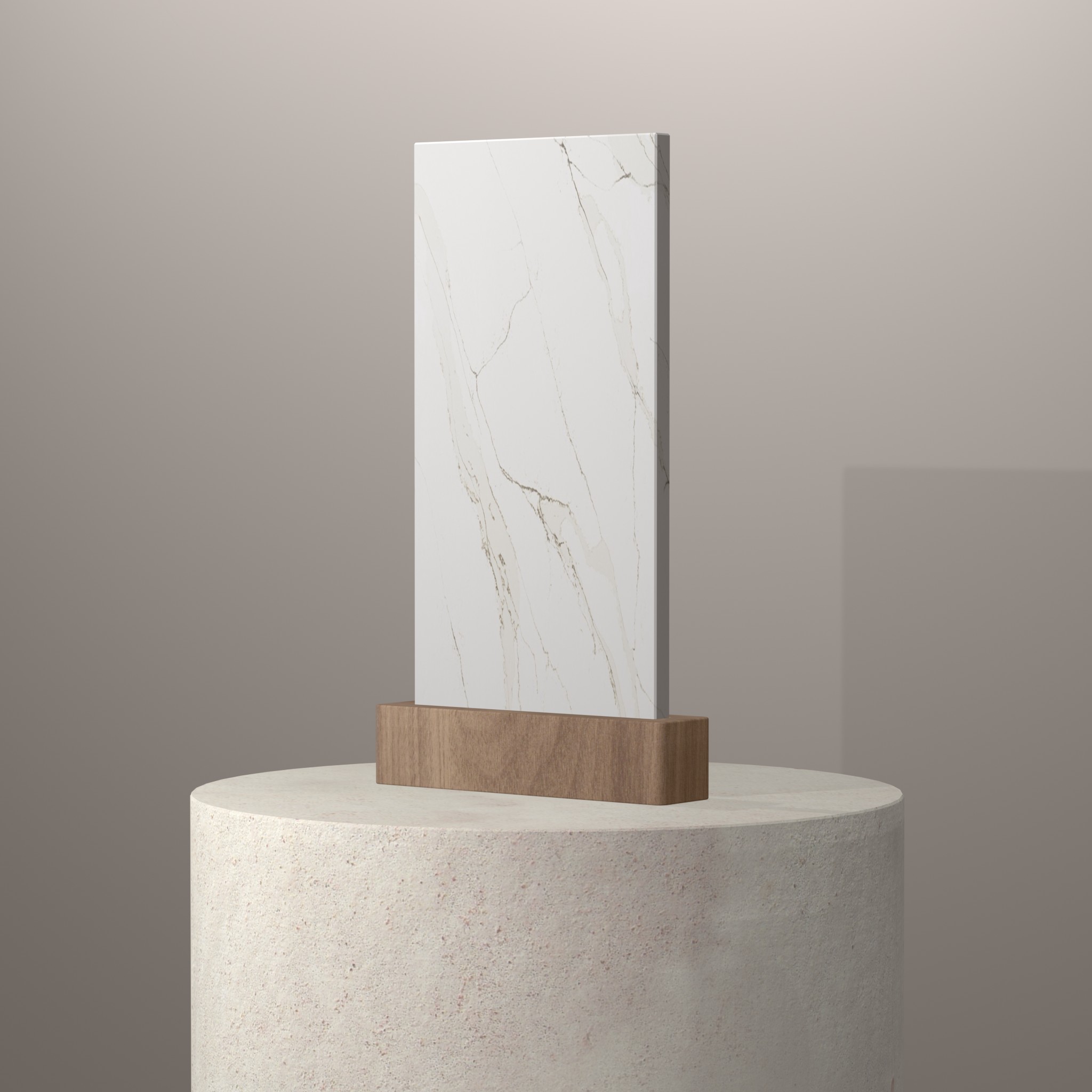Rendu 3D du coloris Unique Calacatta Gold sur piédestal