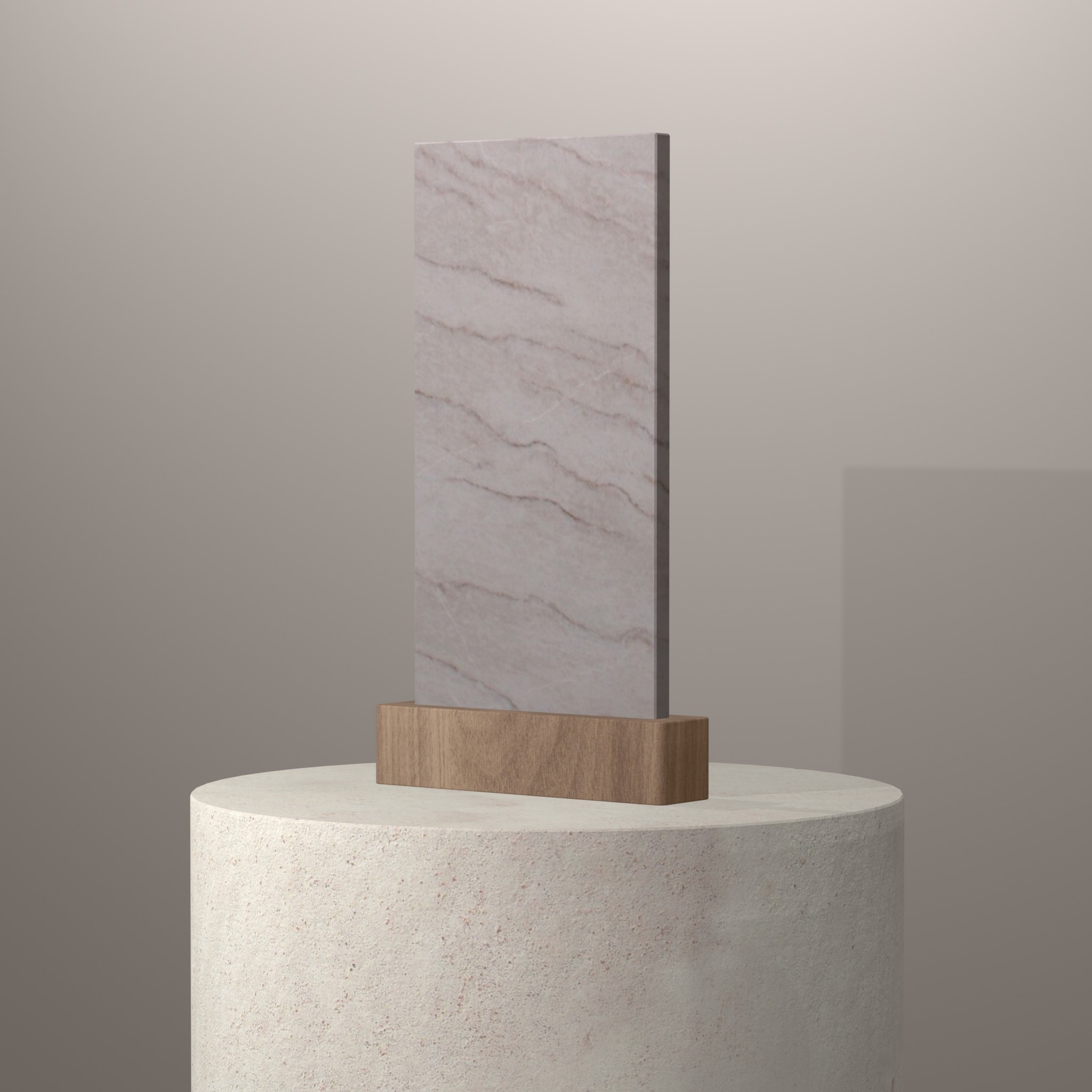 Rendu 3D du coloris Calacatta Taj sur piédestal