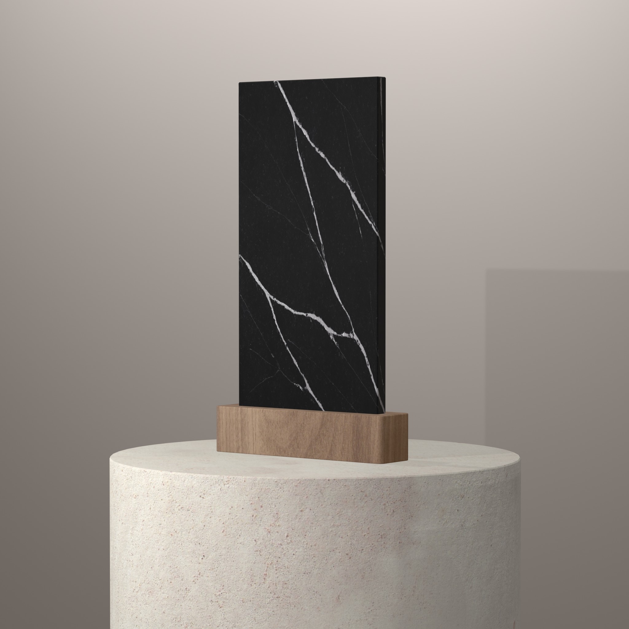 Rendu 3D du coloris Eternal Marquina sur piédestal