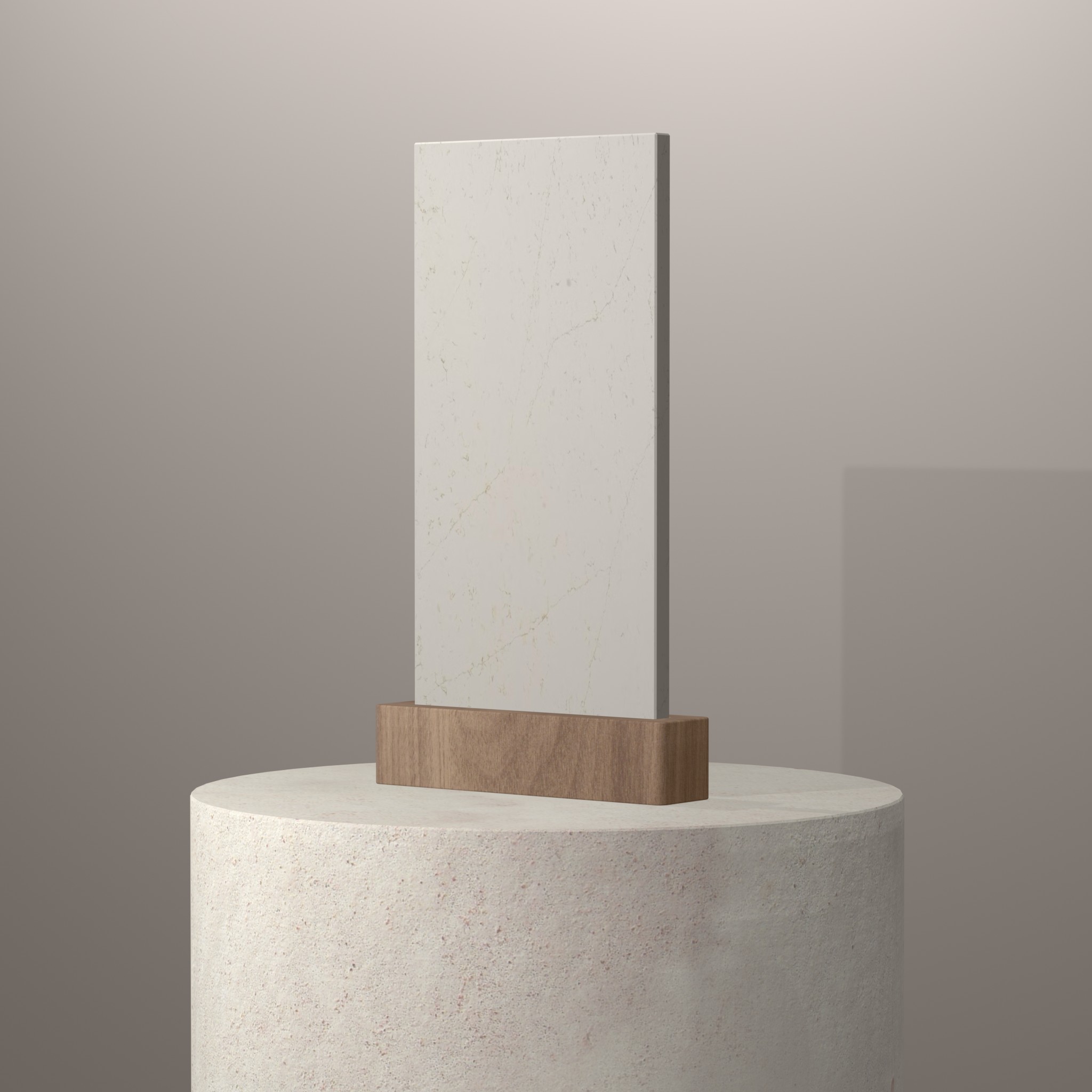 Rendu 3D du coloris Persian White sur piédestal