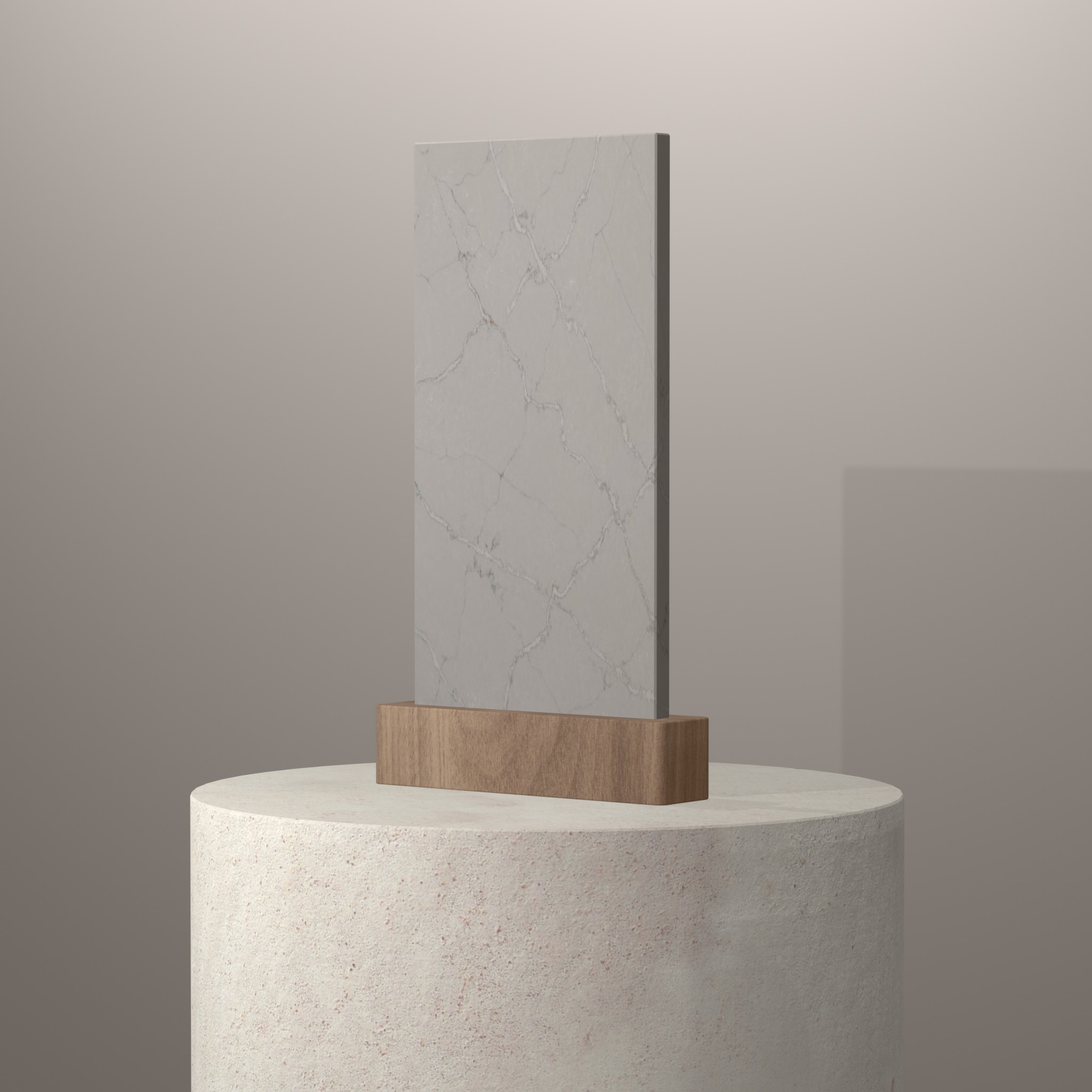 Rendu 3D du coloris Victorian Silver sur piédestal
